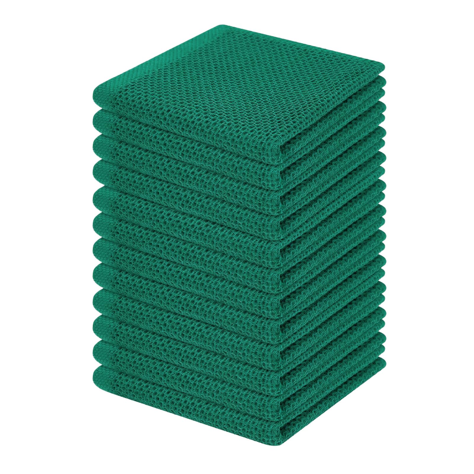 Homaxy 100% Cotton Waffle Weave Kitchen Dish Cloths 12-Pack, Dark Green