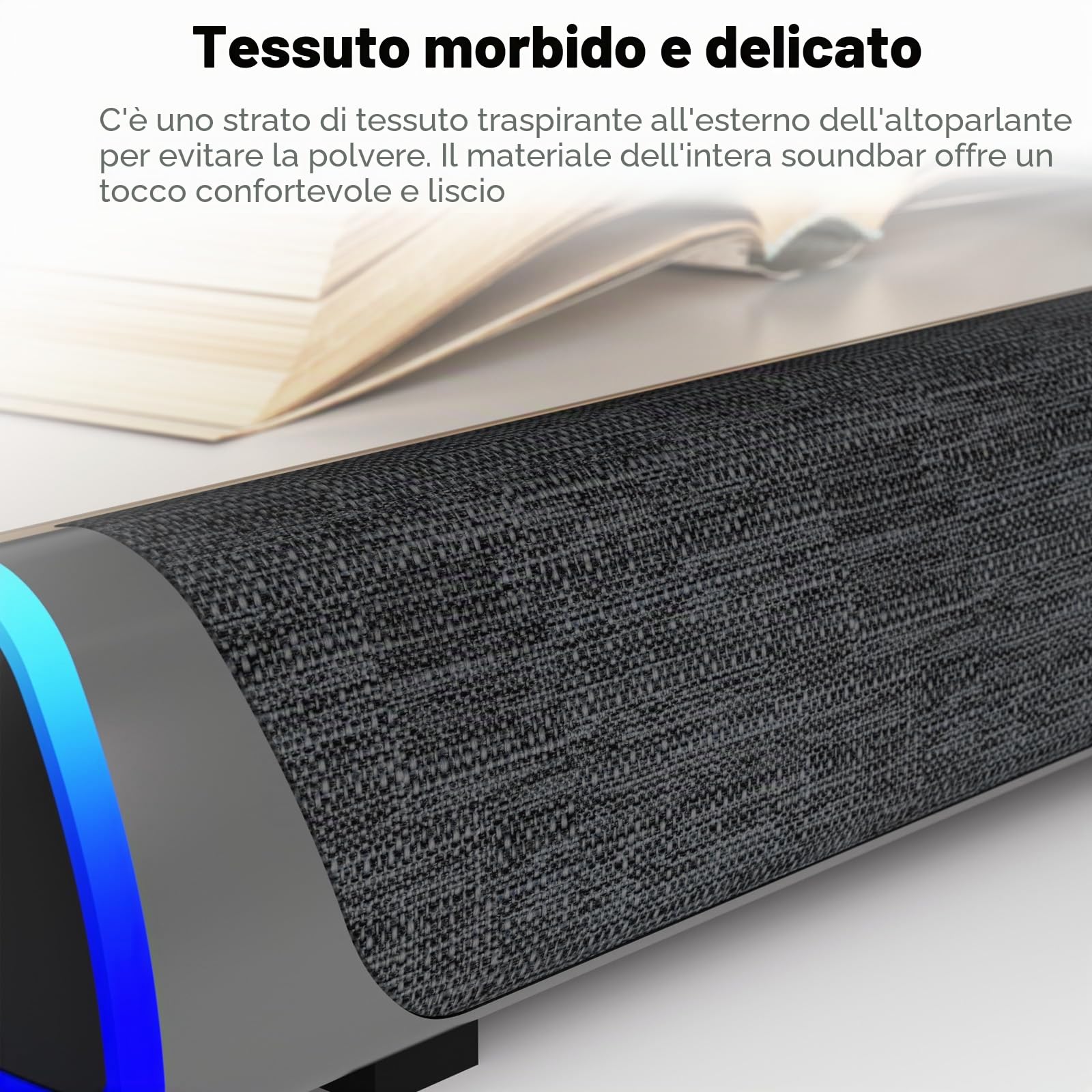 SOULION R30 Altoparlanti PC, Alimentazione USB Altoparlanti Computer, 3.5mm AUX, Luci LED Colorate con Pulsante di Interruttore, Casse PC Surround Soundbar per Computer, Portatile, Laptop, Desktop