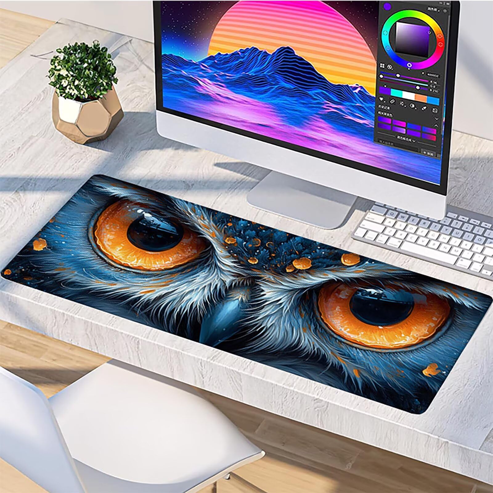 Tappetino Mouse XXL Gufo, Astratto Gaming Tappetino Scrivania 1200x600x3mm, Mousepad Grande con Base in Gomma Antiscivolo, Sottomano Scrivania con Bordi Cuciti, Ufficio Accessori Gaming, per PC K-4082