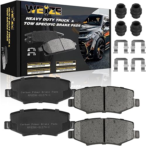 WEIZE Rear Carbon Fiber Ceramic Brake Pads, Truck and Tow Brake Pads Set with Hardware D1274, Fit for Jeep Wrangler JK Liberty, Dodge Nitro, 2007