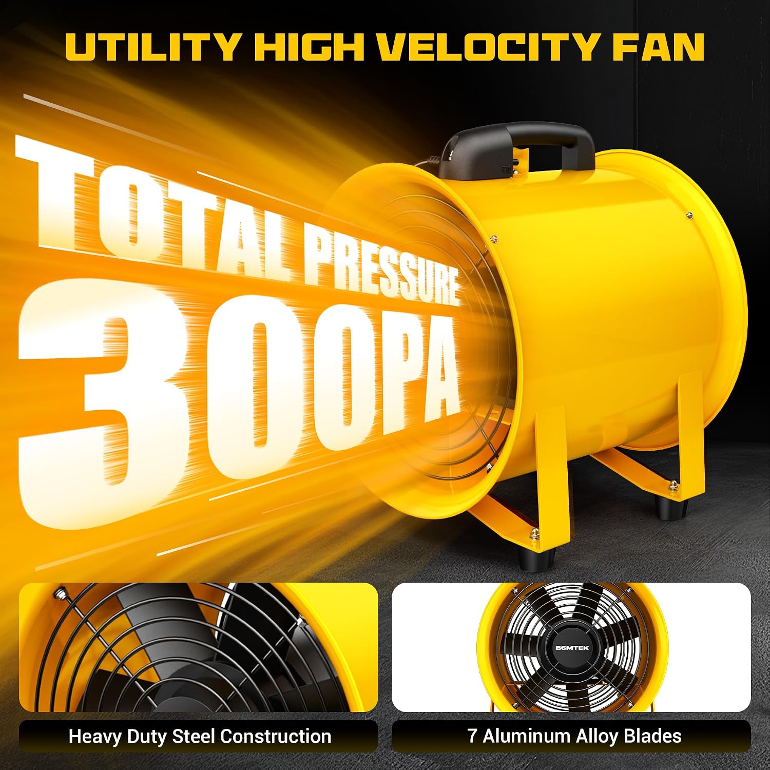 12 Inch High-Velocity Air Mover Blower Fan, 3500CFM 550W with 33FT Duct Hose, Low-Noise Industrial Portable Ventilator Blower for Basements, Workshops, Warehouses, Confined Spaces