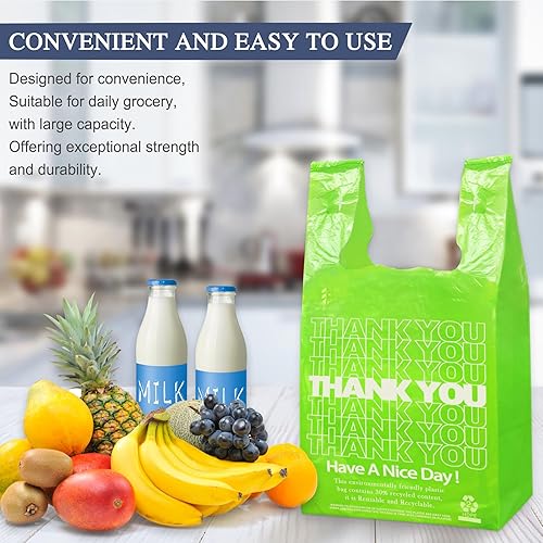 Miniatura 12 de YoYoRain Bolsas blancas de agradecimiento, 100 bolsas para camisetas, bolsas para llevar, bolsas de comestibles, reutilizables y desechables, rojo