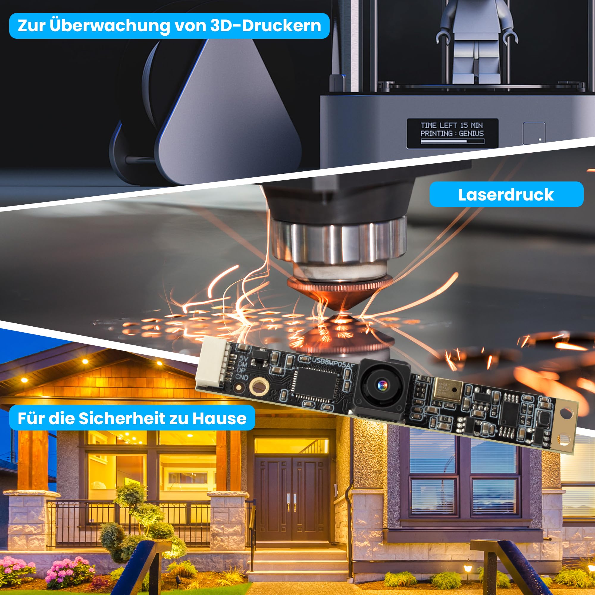 G Modulo fotocamera USB da 8 MP con microfono grandangolare PC fotocamera per computer 4K Lightburn fotocamera per incisore laser, mini strisce, obiettivo fisso, webcam, CCTV, USB, telecamera di