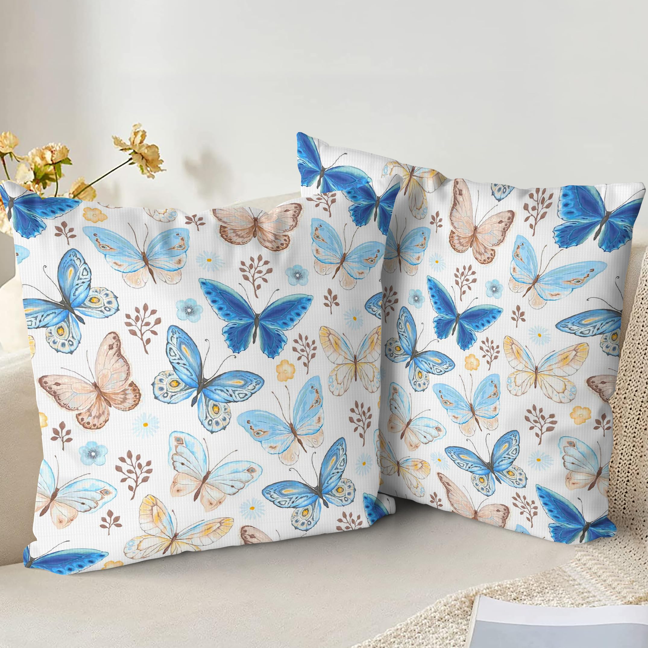 XPHZZL Cushion Covers Set of 2 Pack 40 x 40 cm Soft Animal Butterfly Decorative Throw Pillow Cases Cute Pillow Cover for Sofa Bed Garden Outdoor Decor with Invisible Zipper Pillow Covers