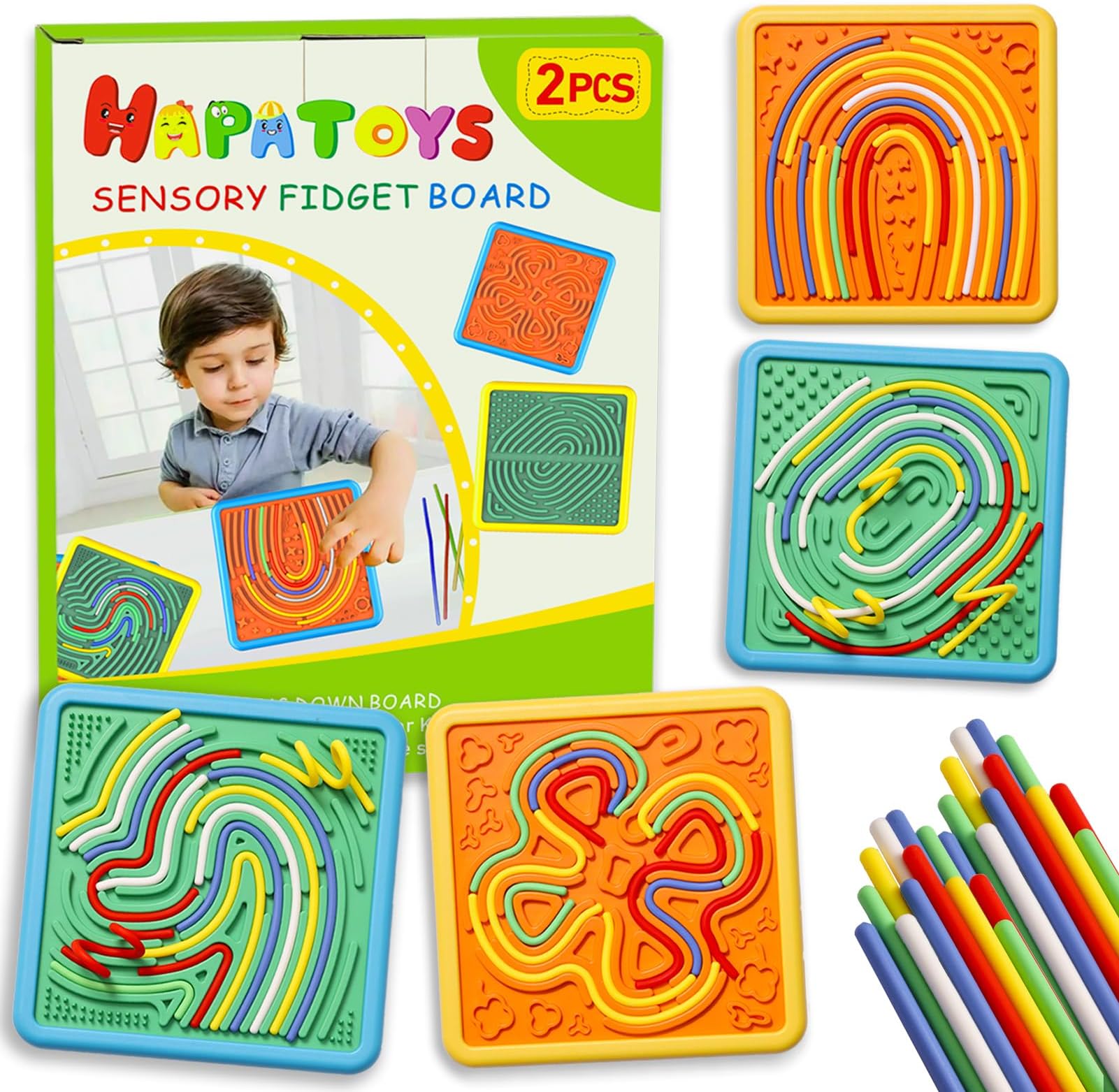 Sensory Activity Board for Kids & Adults:Double-Sided Stress Relif Sensory Board Toys with 40 Strings & Storage Bag | Quiet Fidget Board for ADHD & Autism Boys Girls Ages 3 4 5 6 7 8 9 10（2PCS