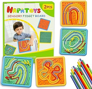 Sensory Activity Board for Kids & Adults:Double-Sided Stress Relif Sensory Board Toys with 40 Strings & Storage Bag | Quiet Fidget Board for ADHD & Autism Boys Girls Ages 3 4 5 6 7 8 9 10（2PCS