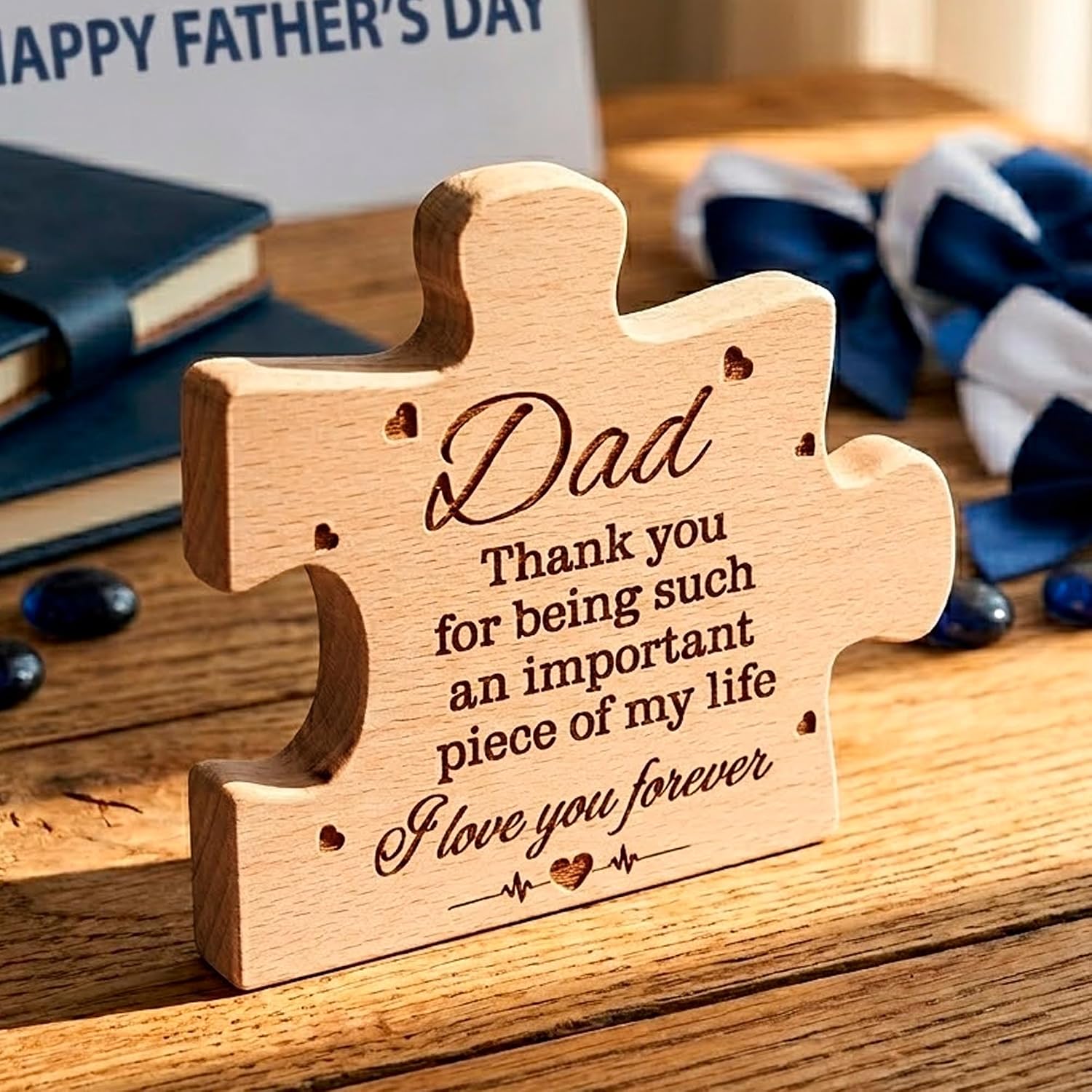 Happy Fathers Day Wooden Puzzle Sign, Dad Gifts from Daughter Son Keepsake Plaque, Fathers Day Decorations Rustic Desk Decor, Funny Daddy Gifts, Best Dad Ever Gift image 4