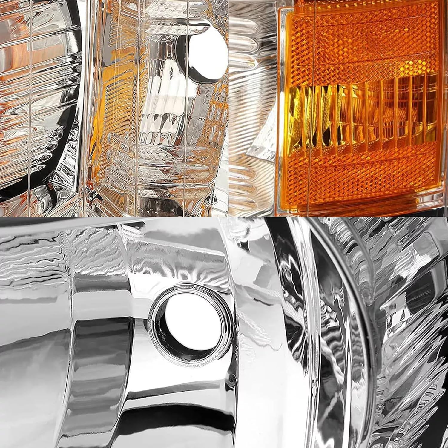 Pair Headlights Assembly W/Bulbs and Harness Set For 2007-2013 Chevy Silverado 1500/2007-2014 Silverado 2500 3500&HD Cab Pickup Chrome Housing Clear lens OE Style Replacment Headlamps LH&RH
