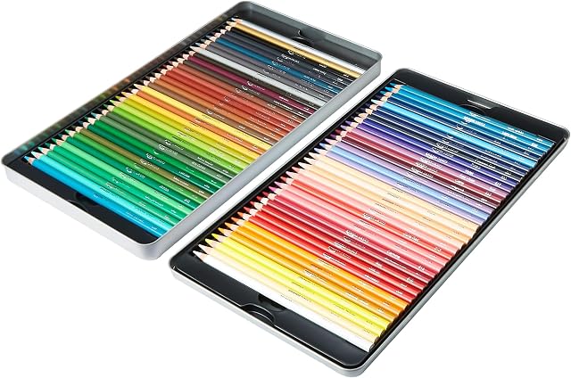 Amazon Basics Coloured Pencils in Tin Box, Pack of 72 - Assorted Colours