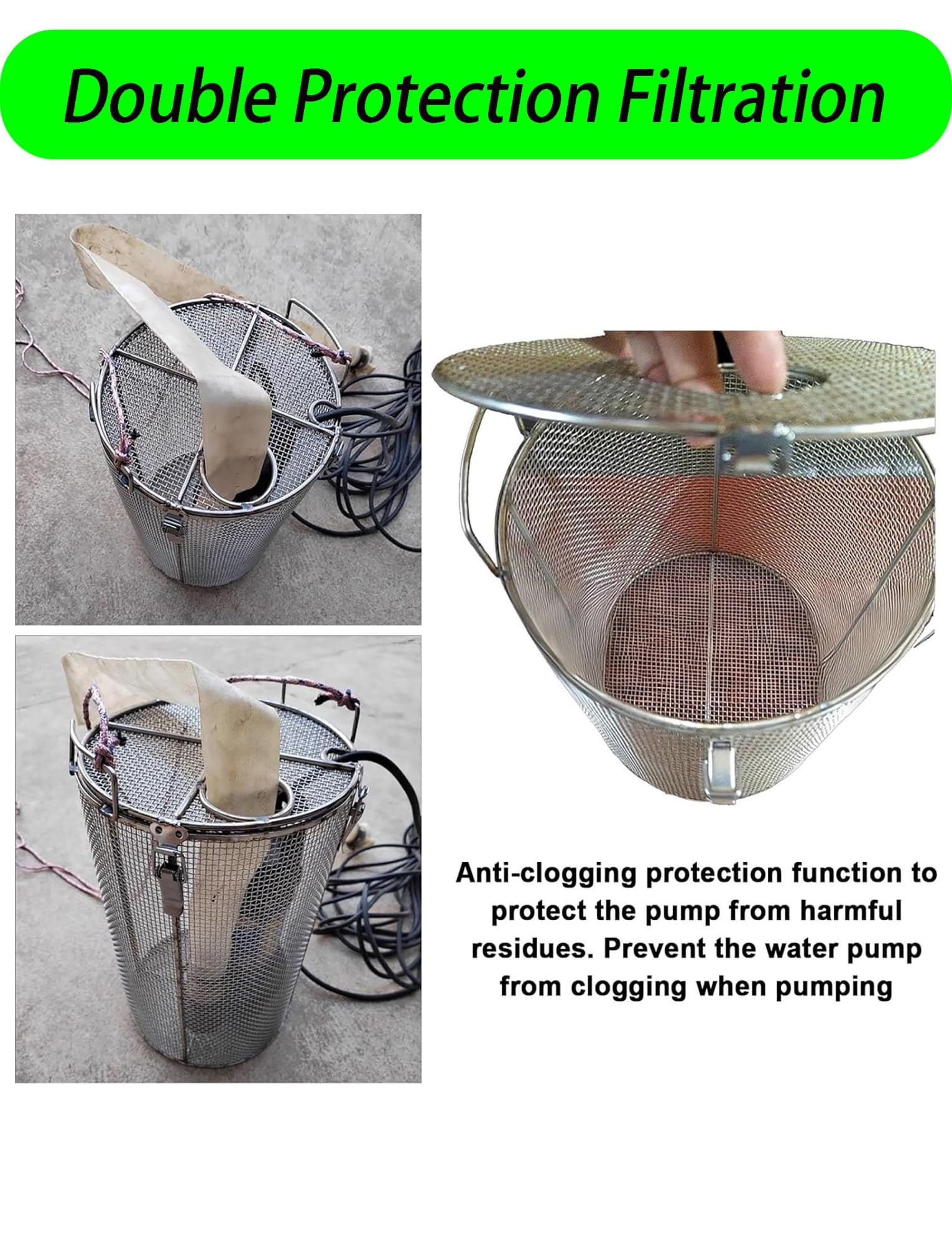 Jaula de filtro de admisión de bomba, protector de bomba de agua de malla de acero inoxidable, cubierta resistente a la corrosión para aplicaciones domésticas e industriales
