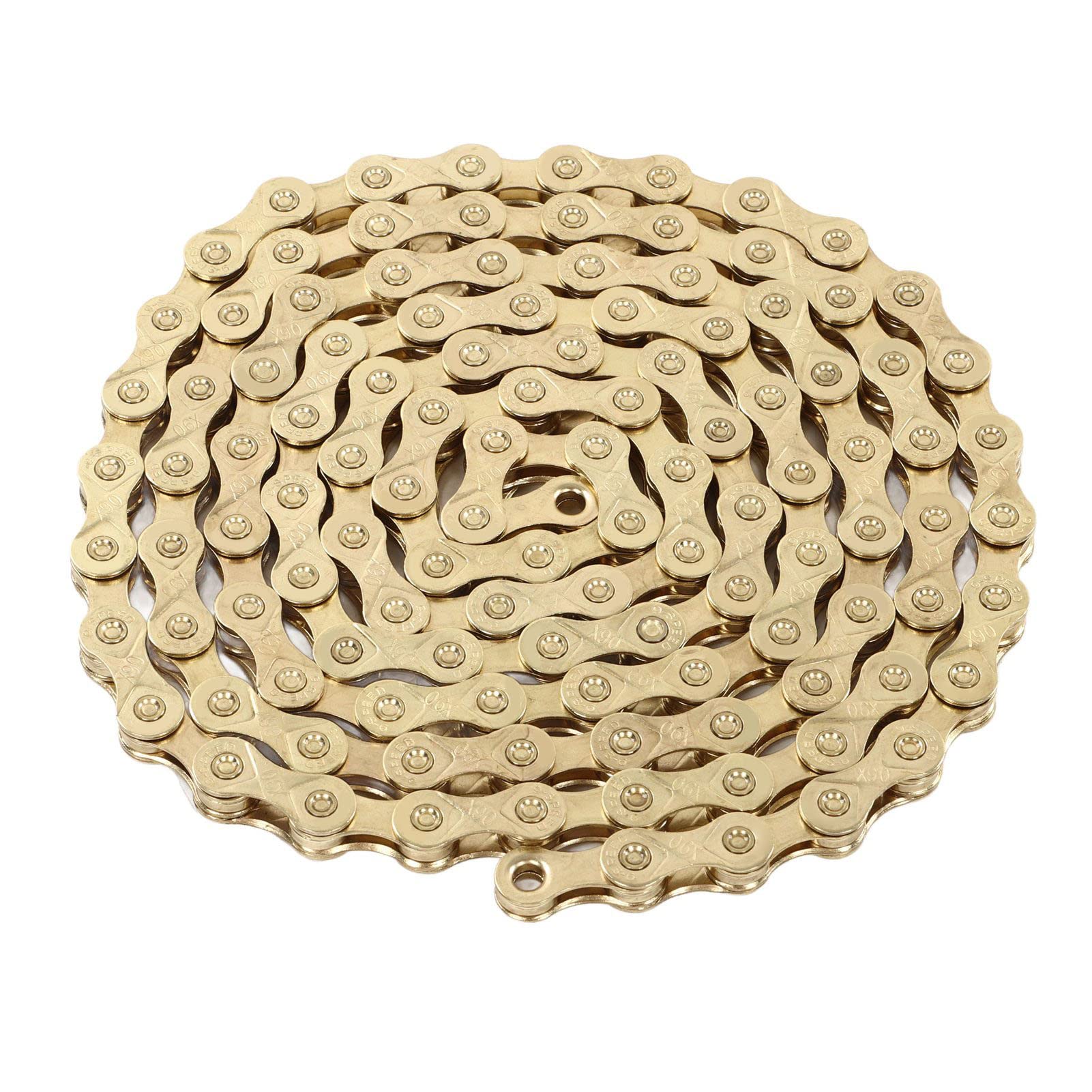 Bike Chain, 9 Speed High Strength Repeated Forging Gold Single Speed Bike Chain for Road Mountain Racing Cycling