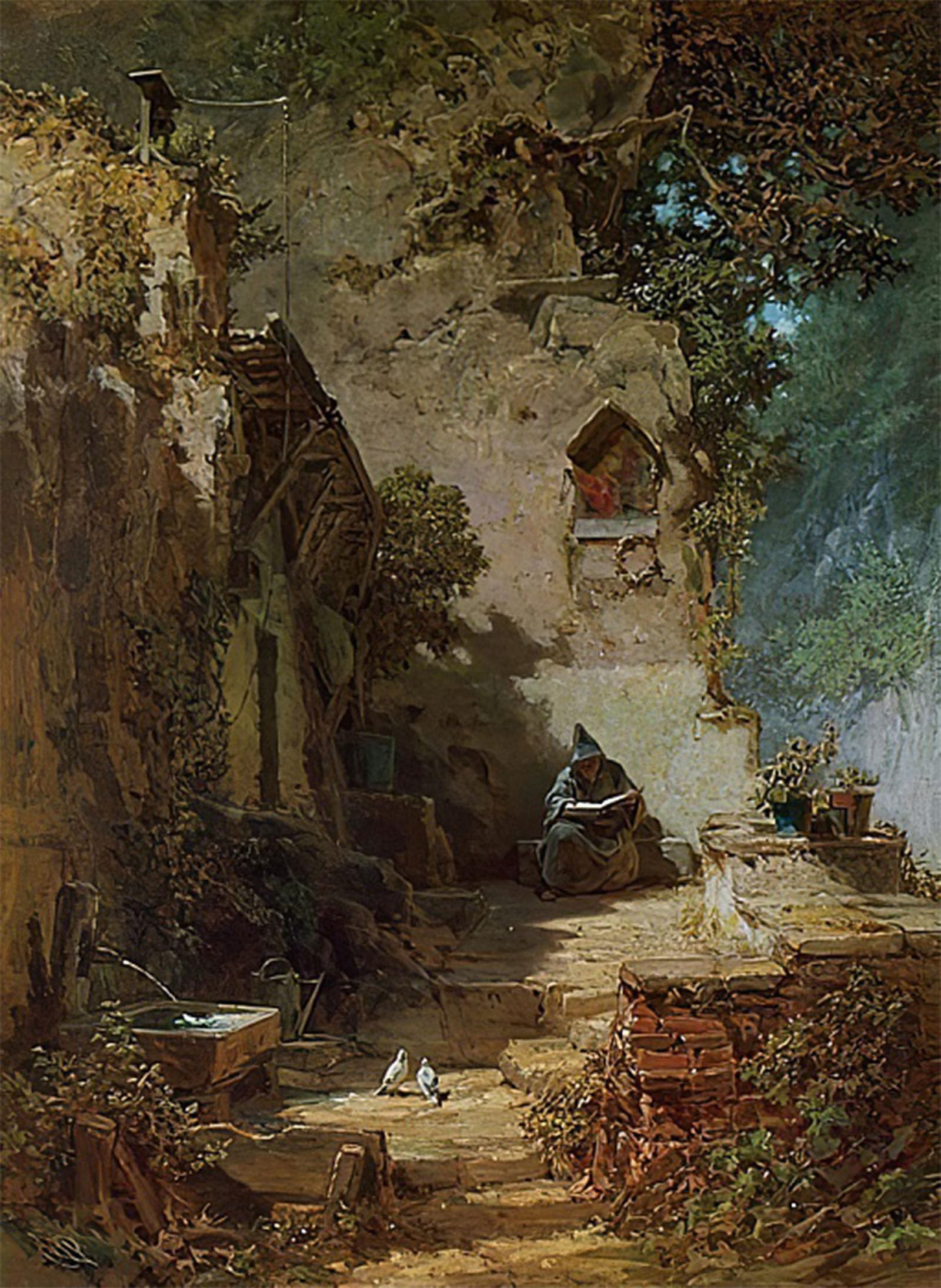 POSTERIIk Famous Modern Artwork Art Mural Reading Herwith by Carl Spitzweg Oil Paintings Pictures for Home Decor 60x90cm