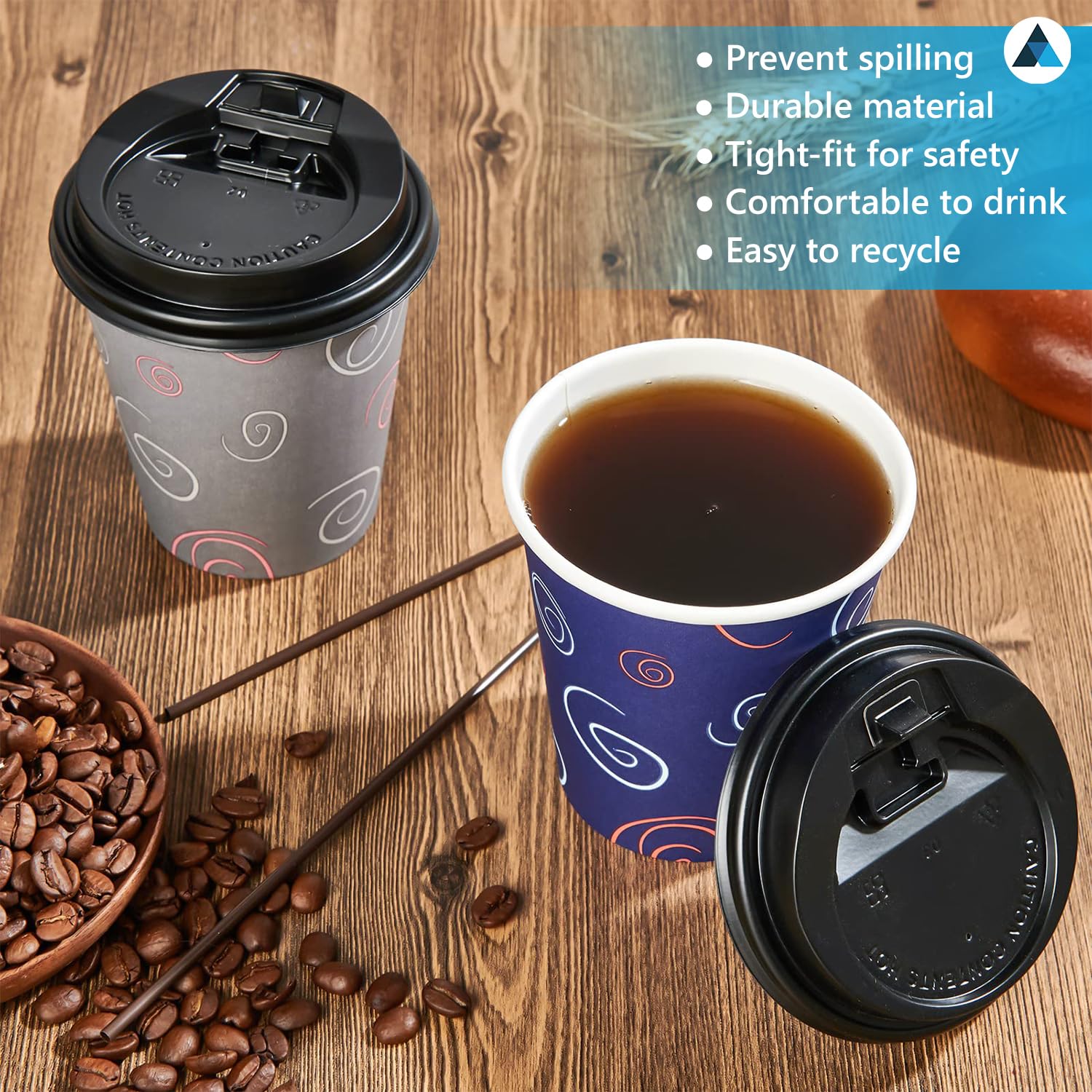 Tapas negras de 12 onzas para taza de café, tapas desechables aisladas para bebidas para llevar, tapas a prueba de fugas para tazas de café onduladas de triple pared, caja de 1000