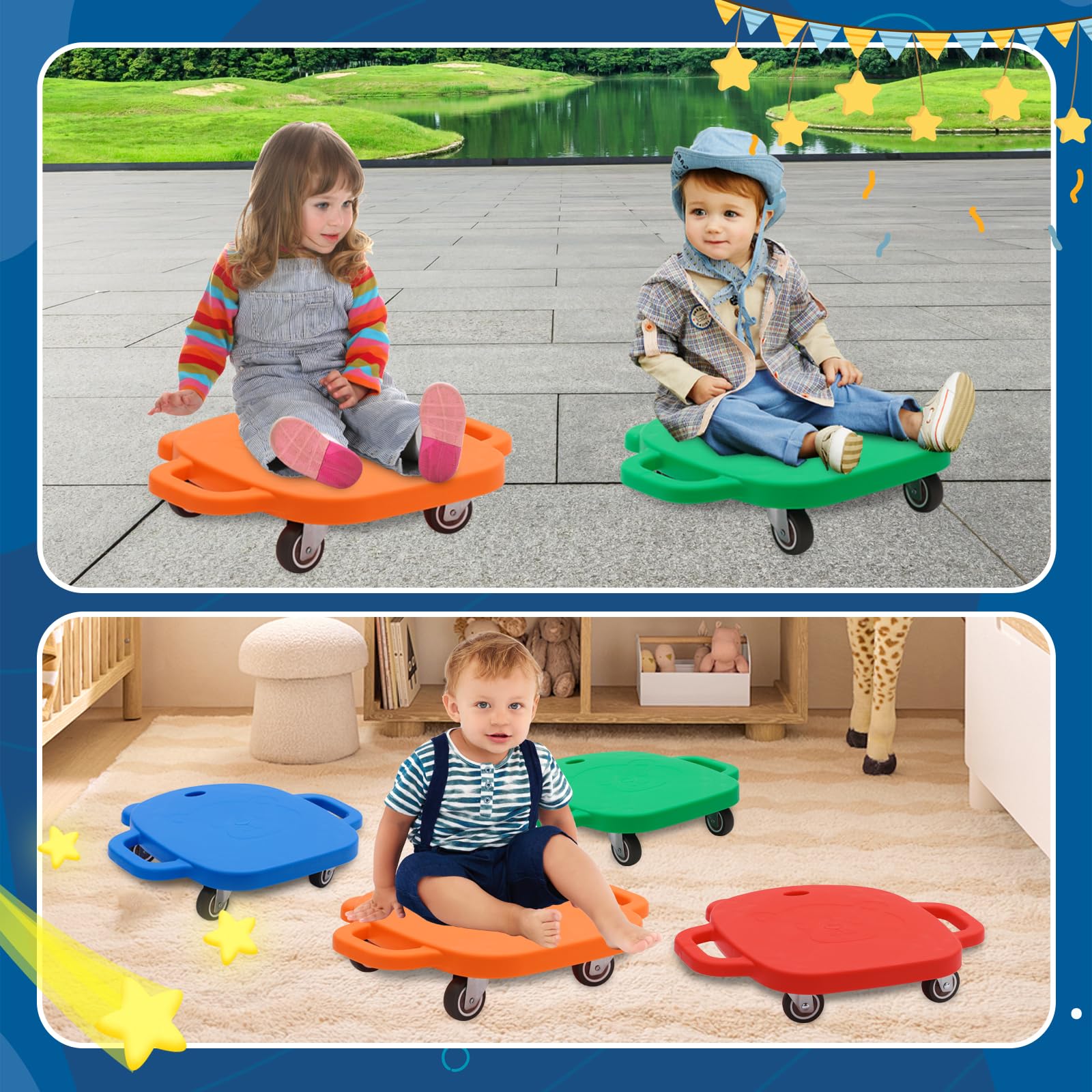 Balance Board für Kinder, 4 Stück, 4 Farben, mit Griffen & Lenkrollen, fördert Motorik & Koordination