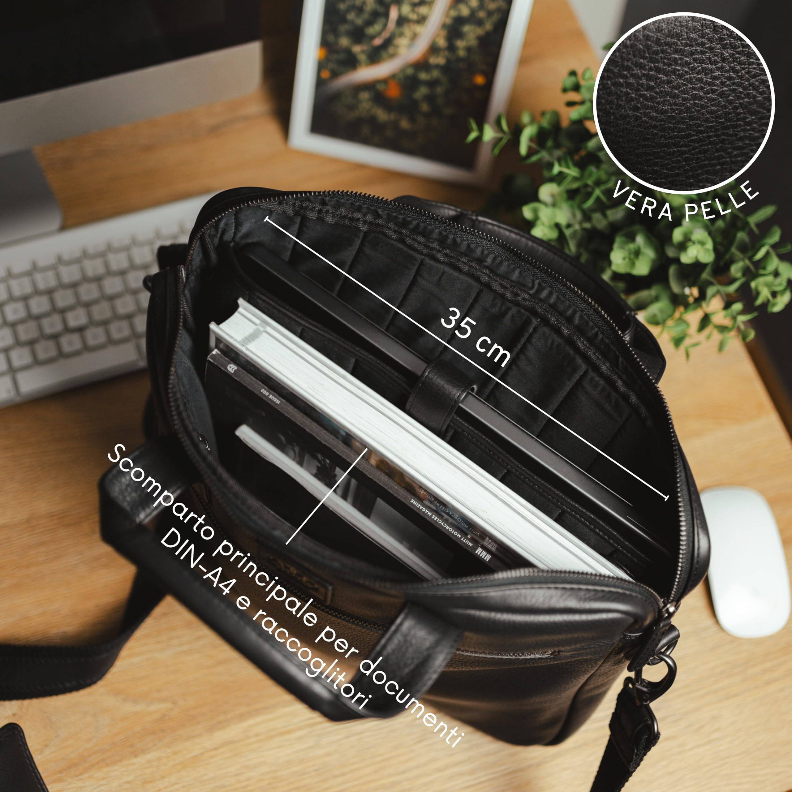 Baur Borsa in vera pelle | Borsa per computer portatile fino a 15,3 pollici | Borsa da lavoro fatta a mano | Borsa a tracolla con nastro rimovibile