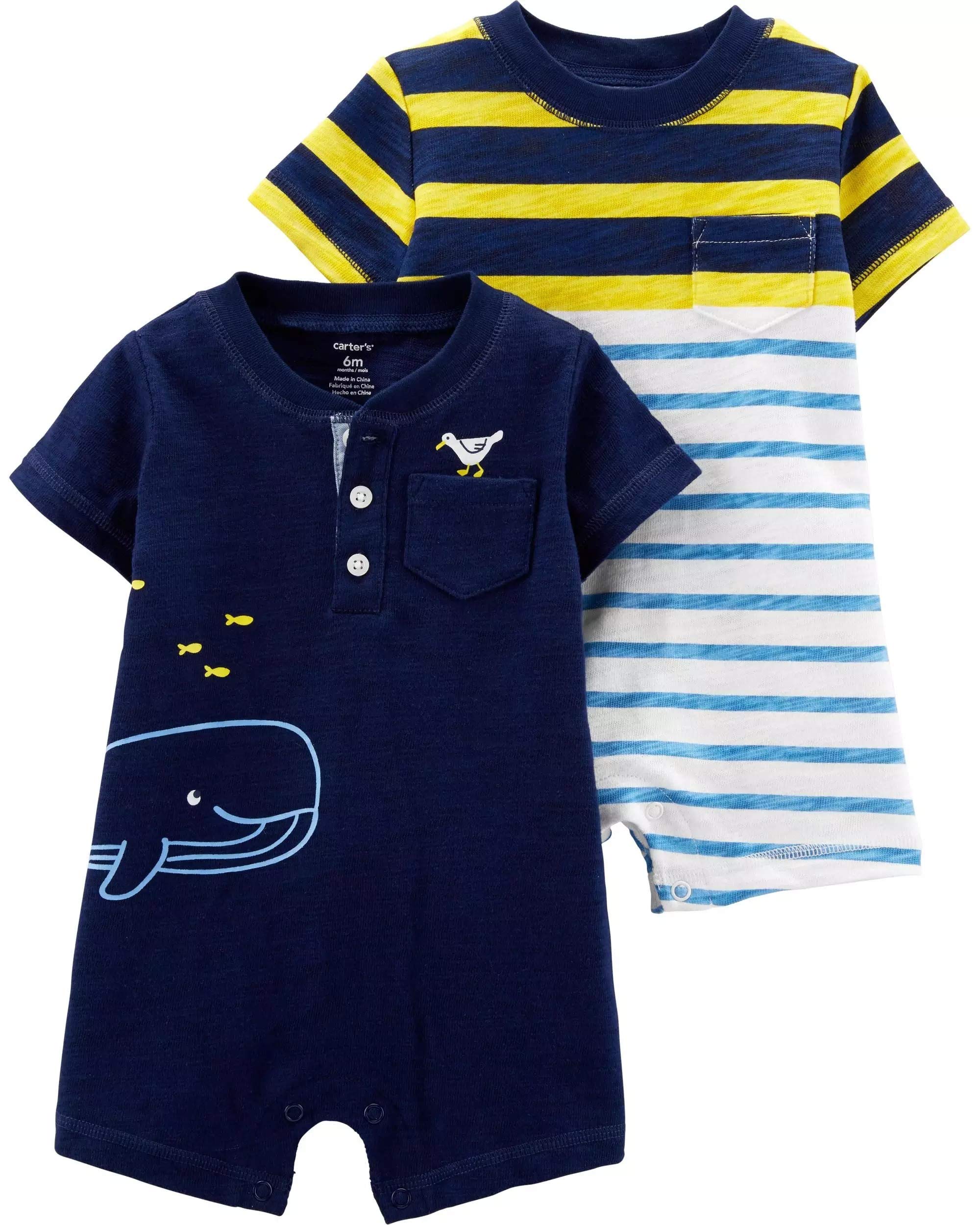 Carter's Baby Boy's 2 Pack Cotton Romper Creeper Set