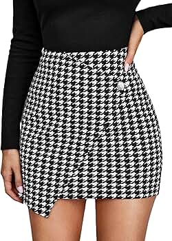 Amazon.com: OYOANGLE Women's High Waist Work Houndstooth