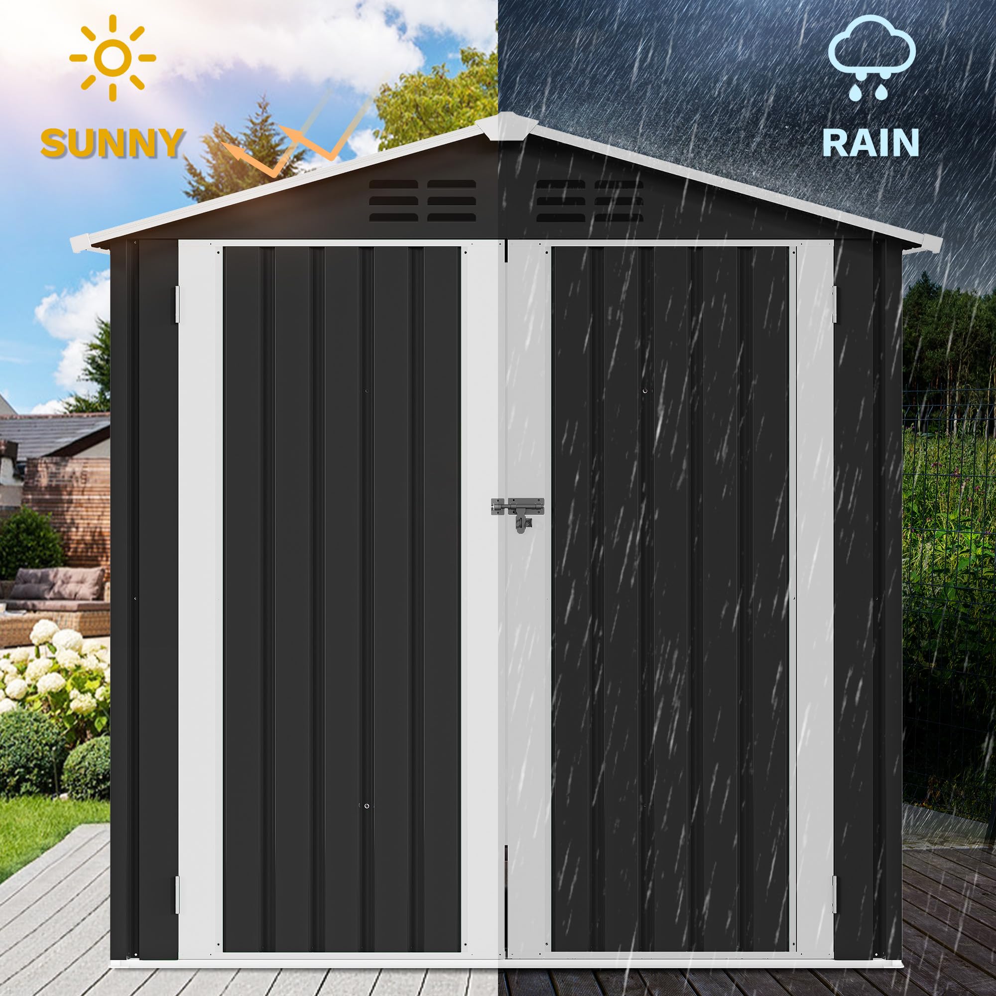 YITAHOME Metall Gerätehaus 171x118cm Gartenhaus Fahrradgarage,Dunkelgrau | Geräteschuppen mit Fenster|Gartenschuppen&Rasenmäher Unterstellplatz&Fahrrad Schuppen |Wetterfest Abschließbar|Aufbewahrung