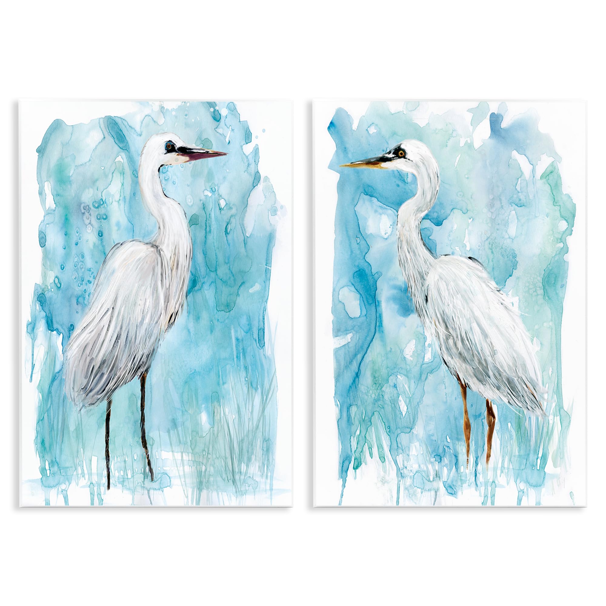 'Nautical Crane Pair White Beach Birds'| 2pc Wall Plaque Art Set
