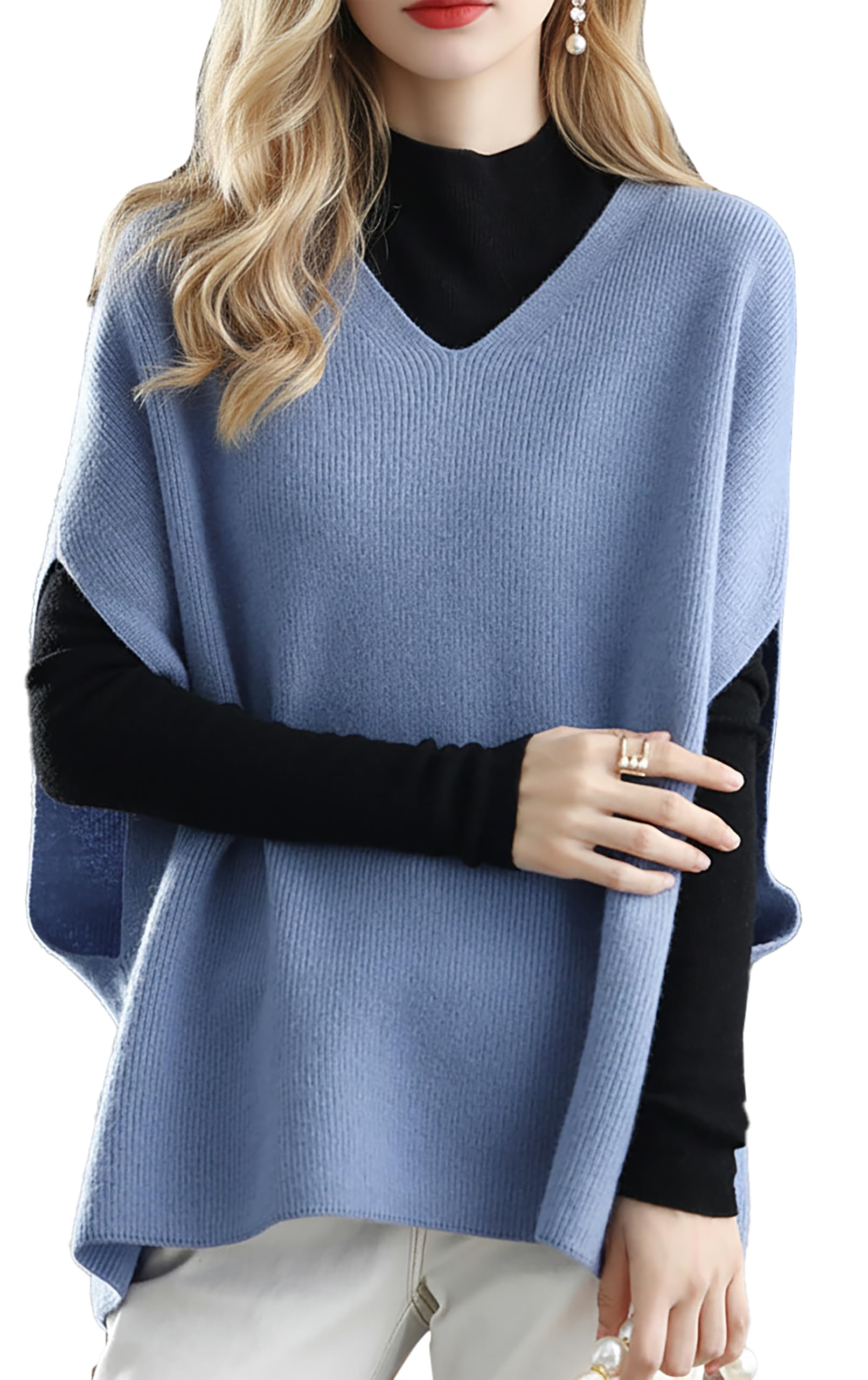 LAI MENG FIVE CATS Womens Sweater Vest Sleeveless V Neck Oversized Knit Top Solid Color Loose Fall Outfits