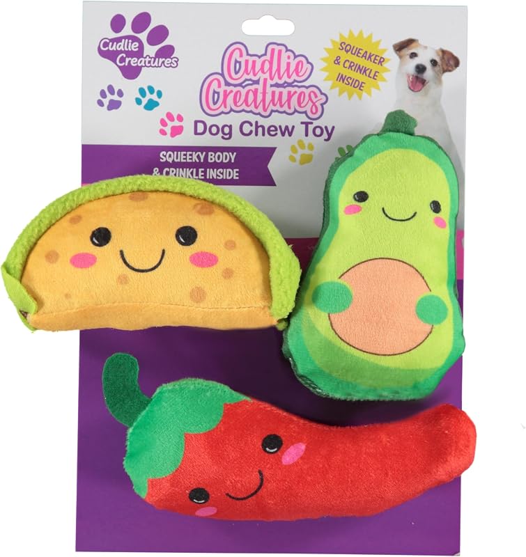 3 Pack Plush Dog Chew Toys – Soft Squeaky Puppy Toys for Small Dogs– 4" Durable, Cute & Safe Pet Toy Gift Set (Food, Fruit, Farm, Zoo & Safari Animal Themes)