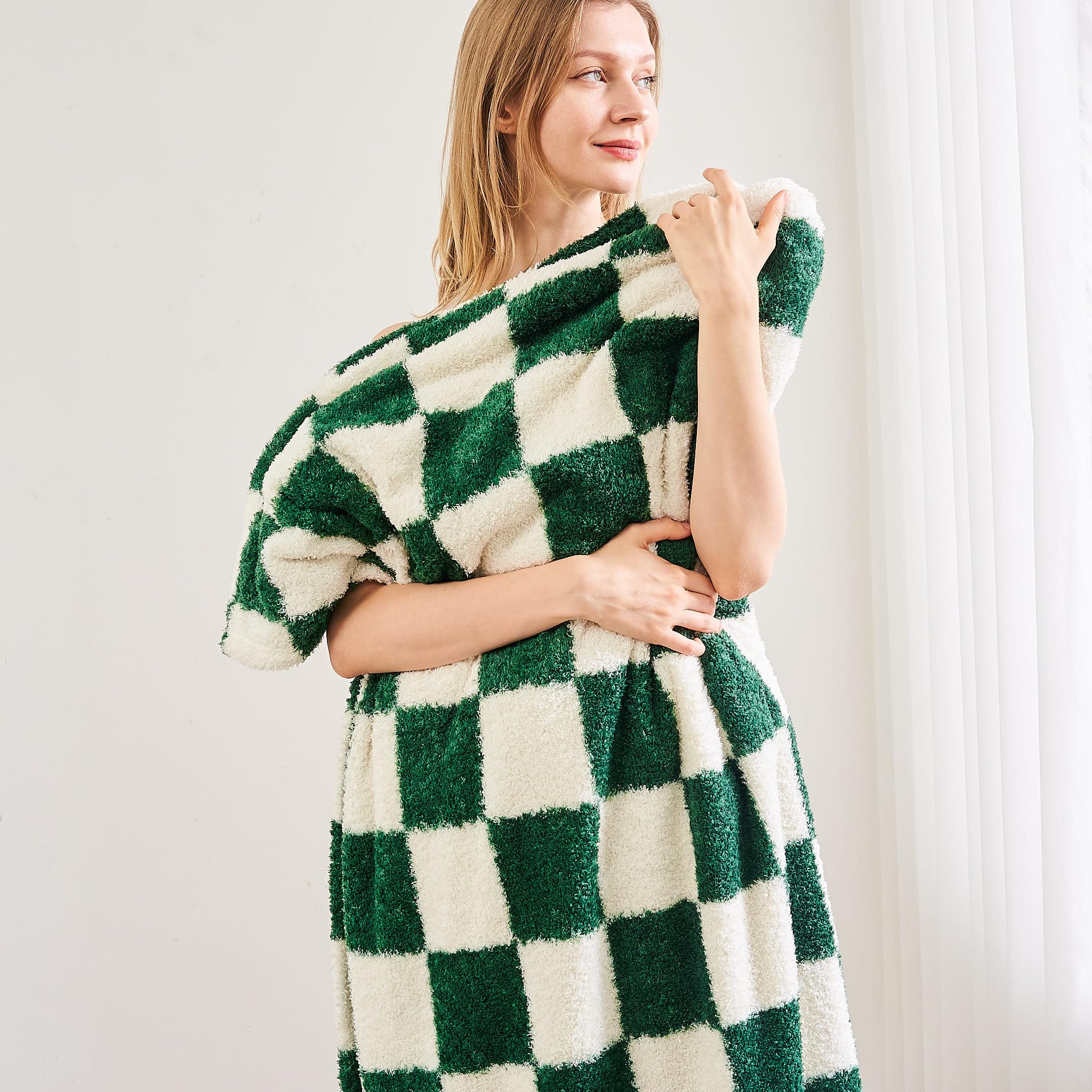 Qeils Checkered Blanket Microfiber Super Soft Knit Forest Green Throw Blanket for Couch, Sofa, Chair, Bed, Camping, Lightweight Travel Bed Blanket - 60"*80": 60*80 Green Plaid