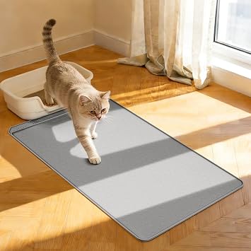 Extra Large Cat Litter Box Mat 34" x 22" Waterproof Silicone Litter Trapper, Non-Slip, Easy to Clean Floor Protector, Soft on Kitty PawsLight Grey
