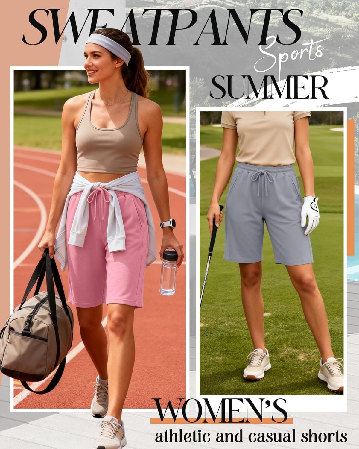 Huukeay 4 Pack Bermuda Shorts for Women Drawstring Elastic Waist Sweat Casual Wide Leg Long Shorts