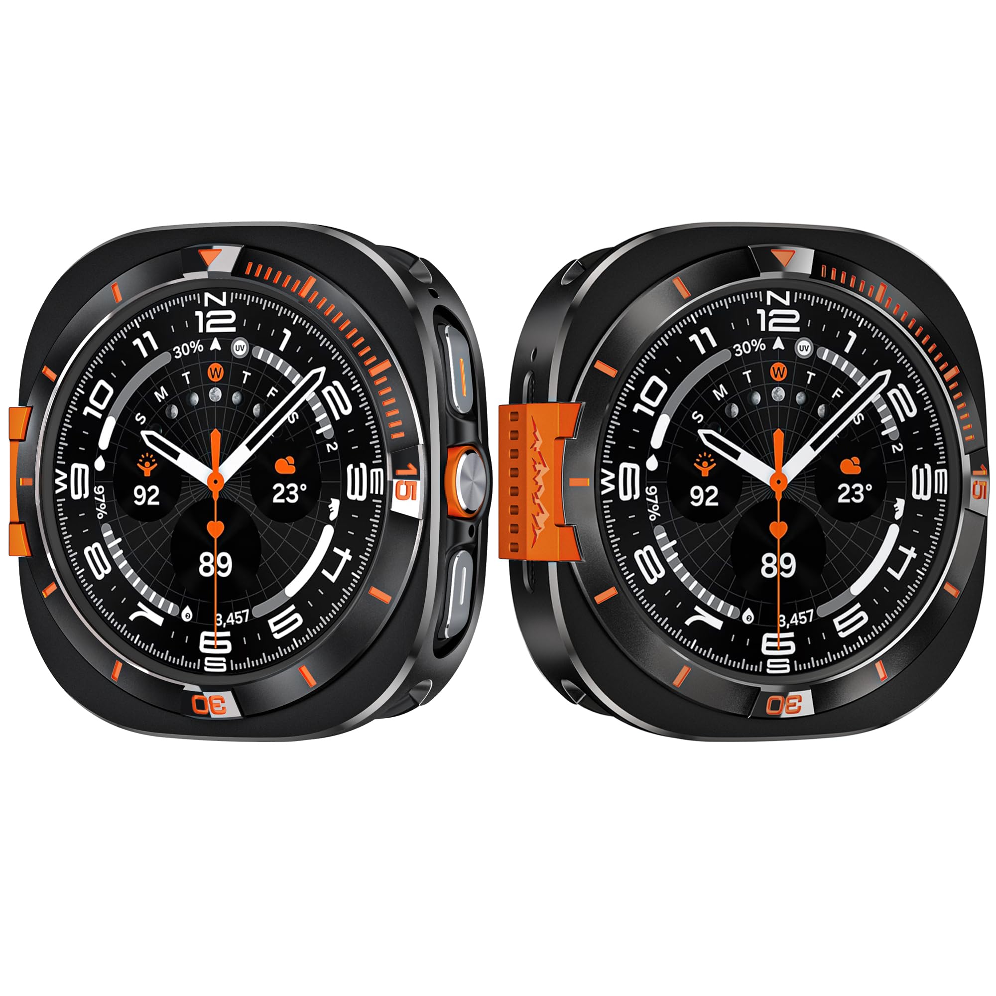 VeveXiao Metalowe wytrzymałe etui 2 w 1, kompatybilne z Samsung Galaxy Watch 7 Ultra, aluminiowe, odporne na wstrząsy, ochronne etui do Galaxy Watch 7 Ultra (2025) 47 mm (czarno-pomarańczowe 2)