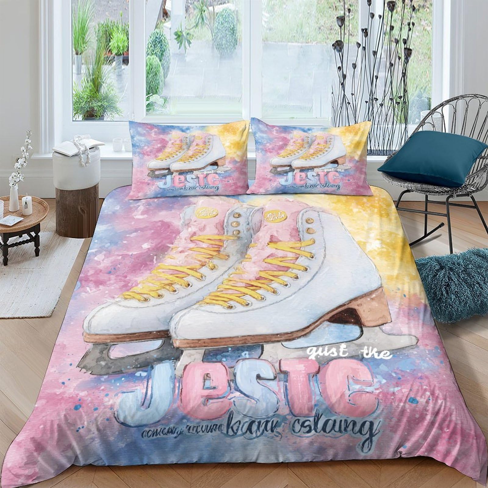Ctjqhvkz Style-10 3D Printed Ice Skate Art Fitted Sheet Microfiber Colorful Tie Dye Bed Cover For Bedroom Dorm Decor Protection Single（135X200cm）