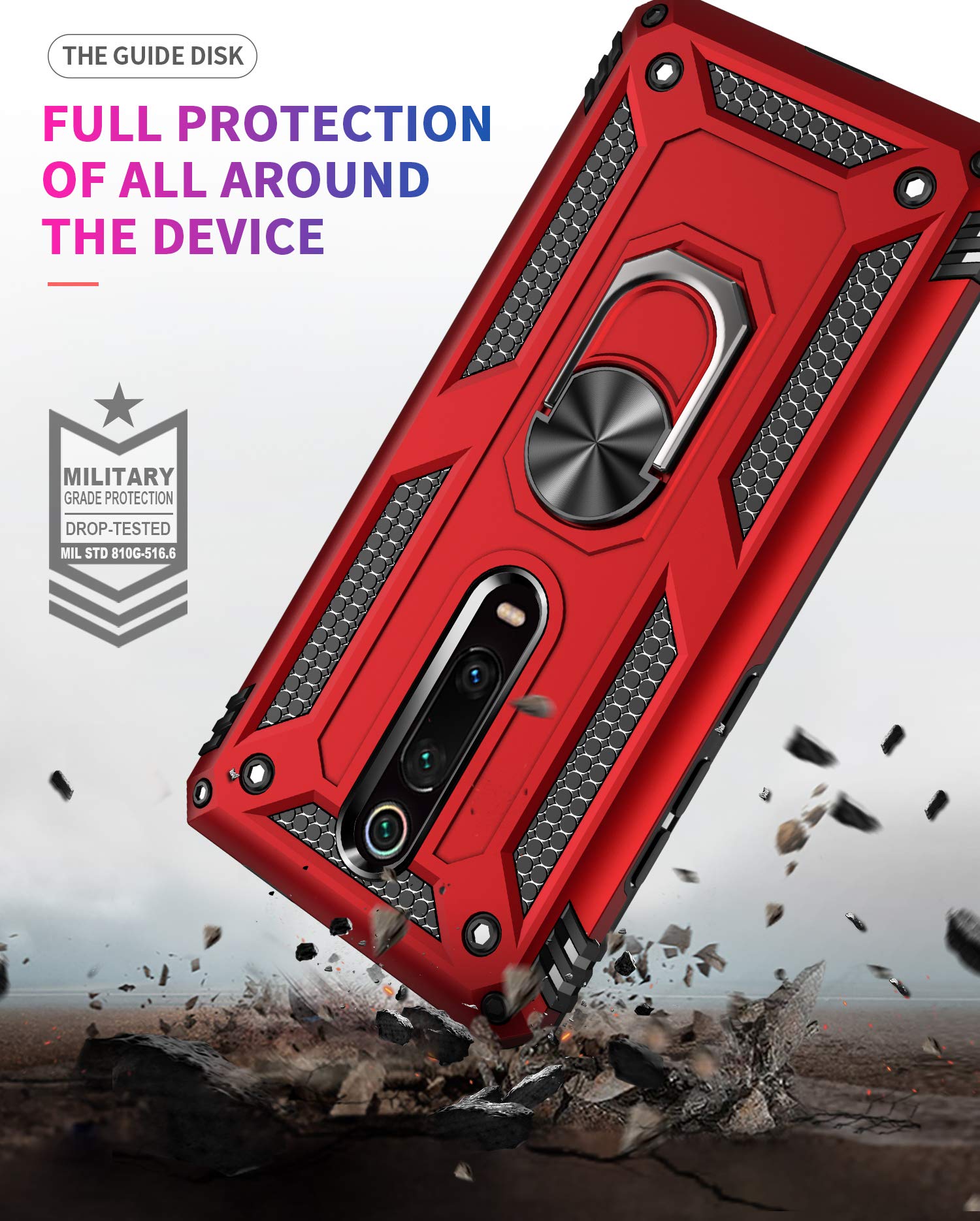 AKABEILA Handyhülle Für Xiaomi Mi 9T – Mit Fingerringgriff, Metall-Halter, Stoßfest, Hybrid-Schutz