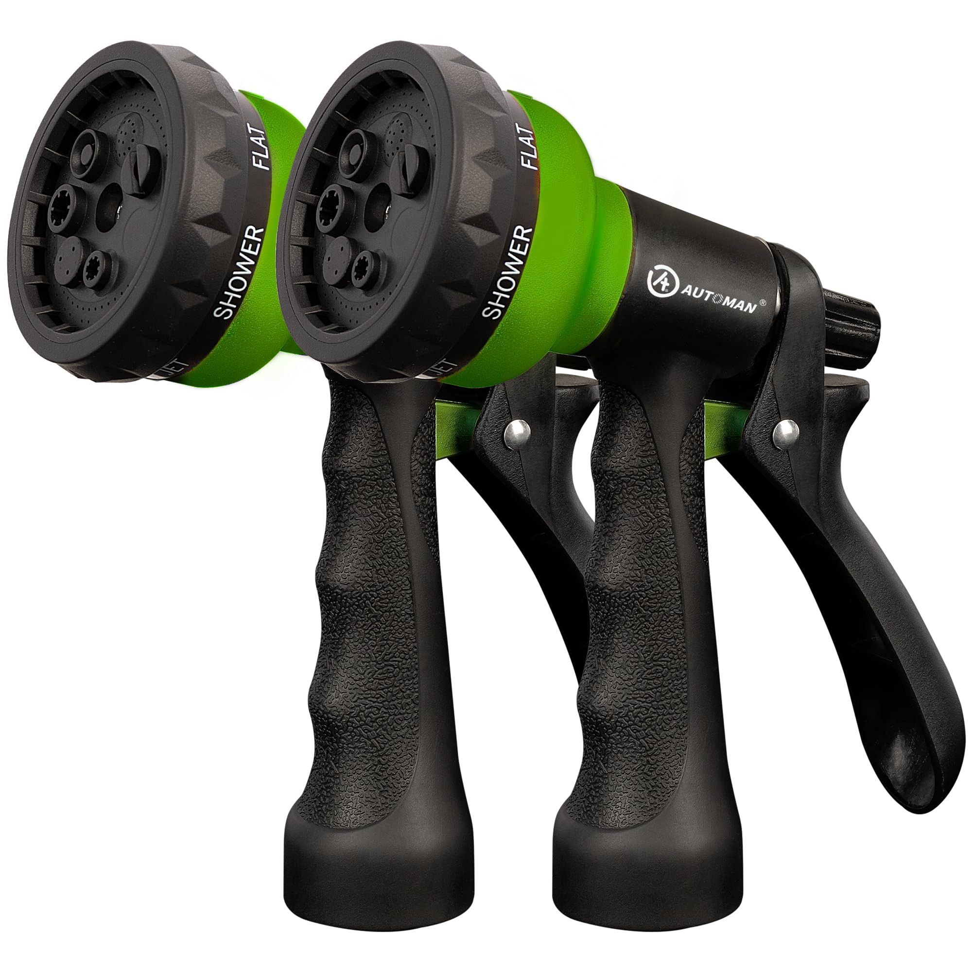 AUTOMAN-Garden-Hose-Nozzle, 2 Pack ABS Water Spray Nozzle with Heavy Duty 7 Adjustable Watering Patterns,Slip Resistant for Watering Plants,Lawn&amp; Garden,Washing Cars,Cleaning,Showering Pets - Green