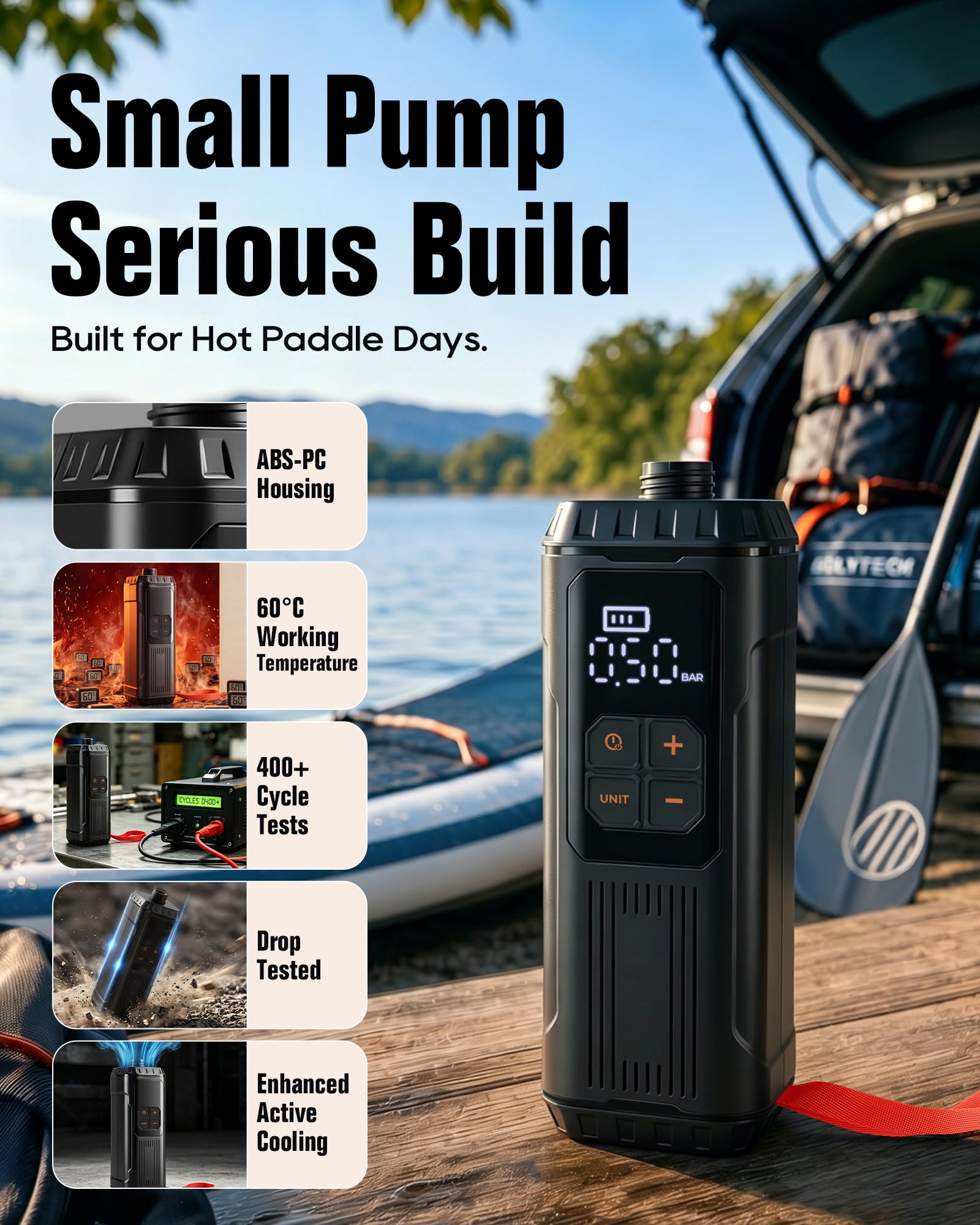 Mini pompe à pagaie, pompe à air portable SUP avec batterie, gonfleur électrique légère de 12 psi, arrêt automatique, rechargeable par USB-C pour planches à pagaie, kayak, flotteurs de piscine