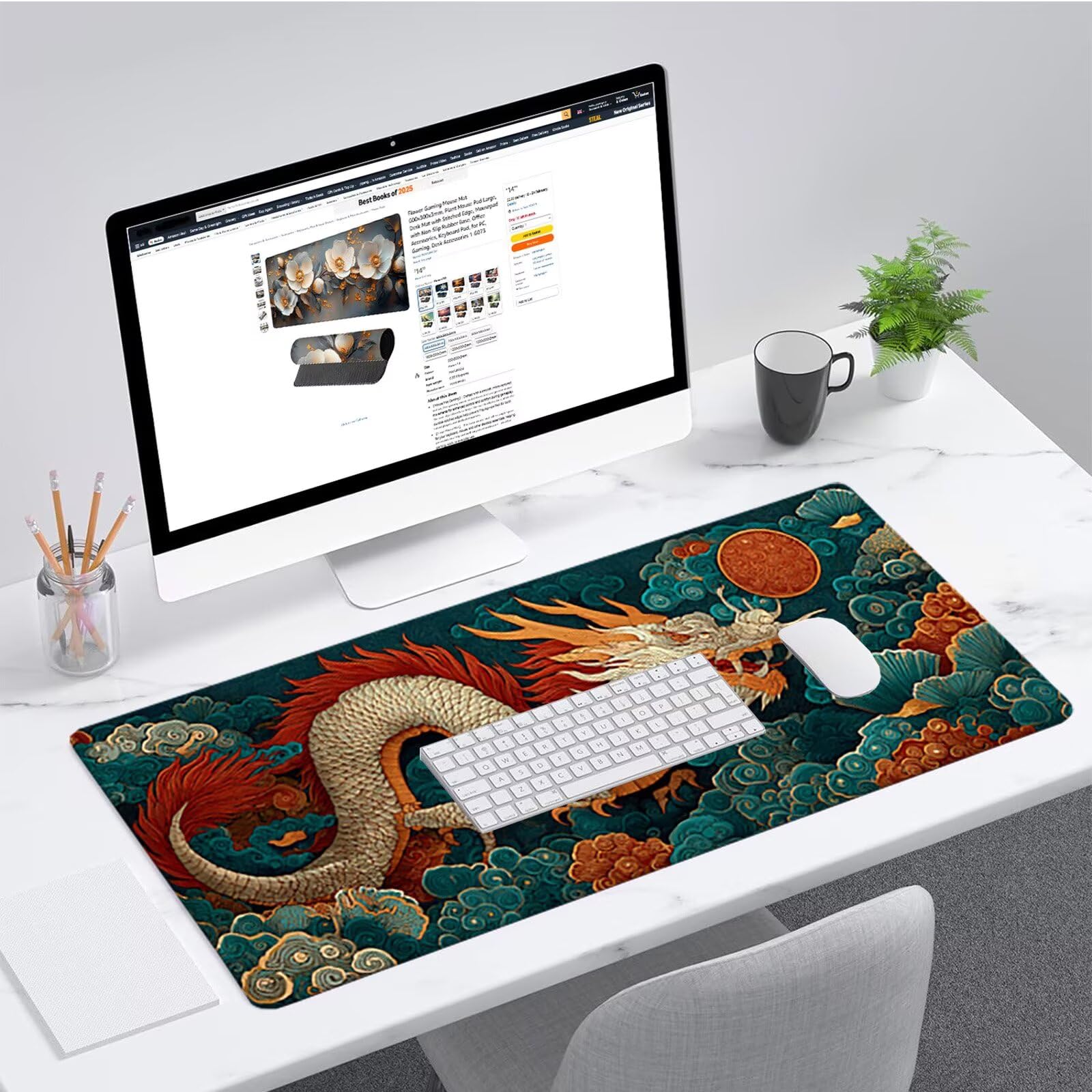Cloud Gamingowa podkładka pod mysz 1000 x 500 x 3 mm, Dragon podkładka pod mysz XXL z przyszytymi krawędziami, akcesoria gamingowe, poprawia precyzję i prędkość, podkładka pod mysz, duża do komputera