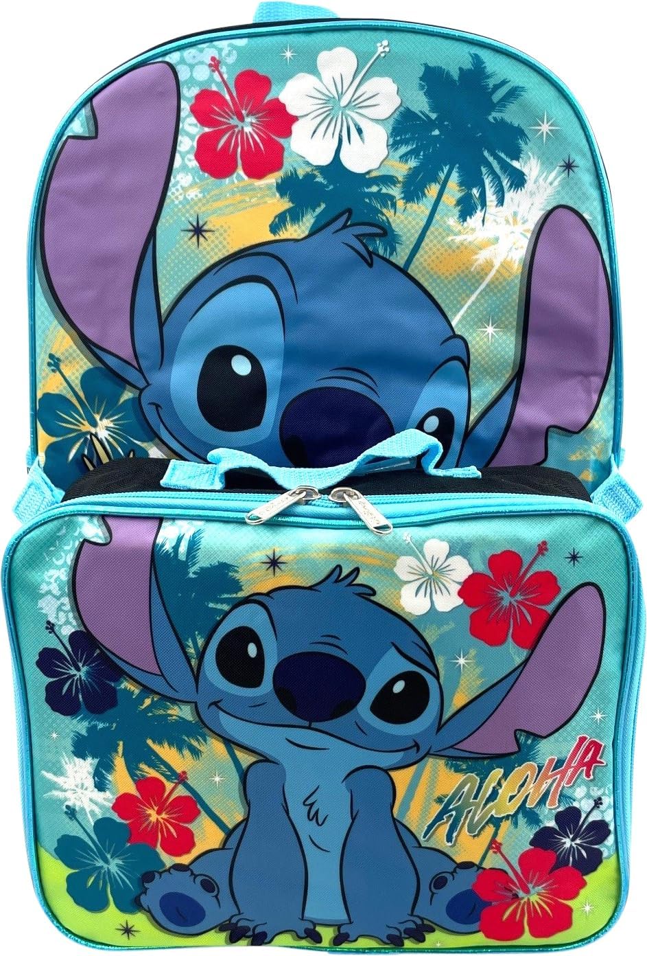 Disney Stitch 16 Inch School Backpack With Removable Lunch Box Set (Lilo & Stitch)
