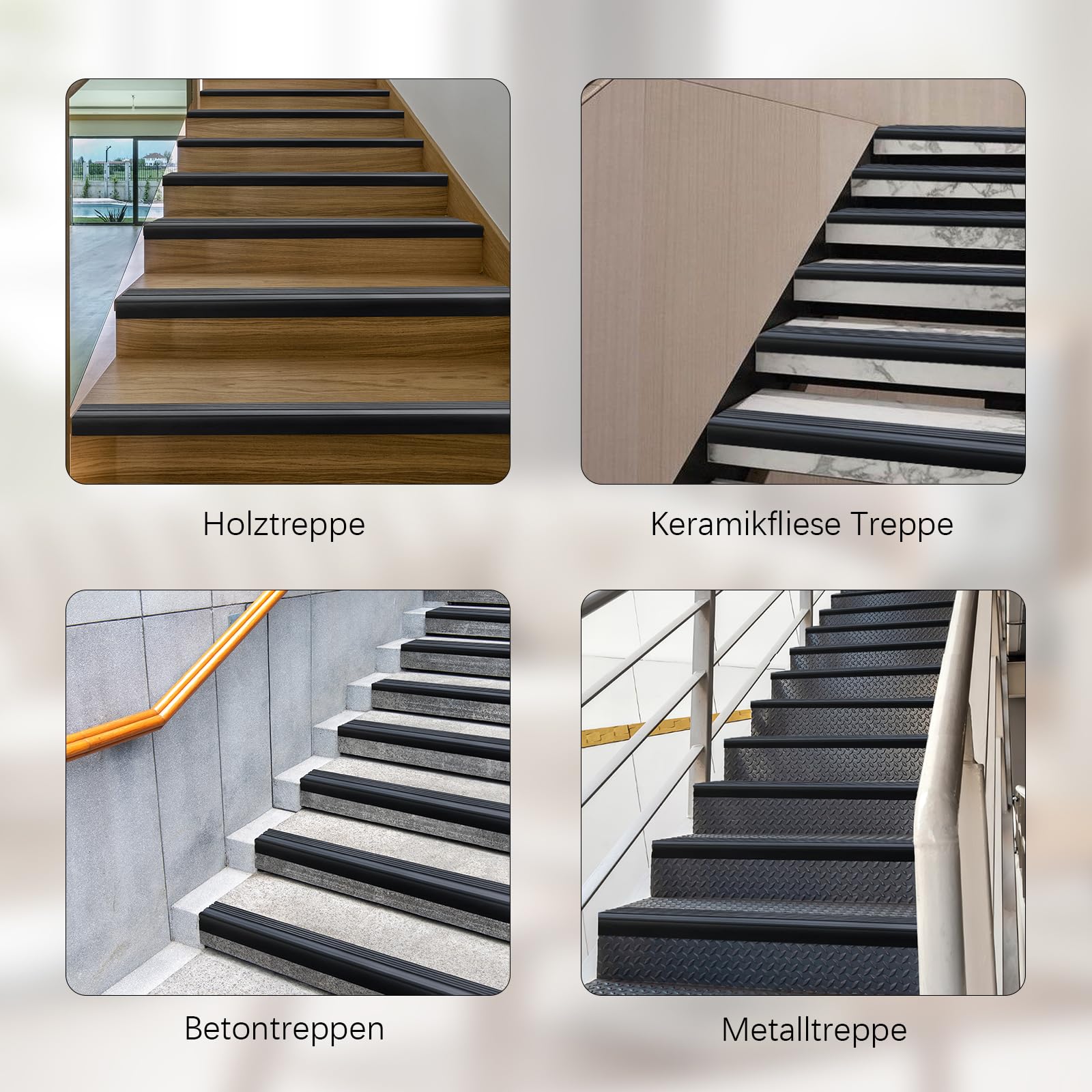 Treppenkantenprofil Selbstklebend, 10m Treppenkanten Antirutsch Treppenkantenschutz Rutschfeste Treppenstufe für Außen und Innenbereich, Schwarz