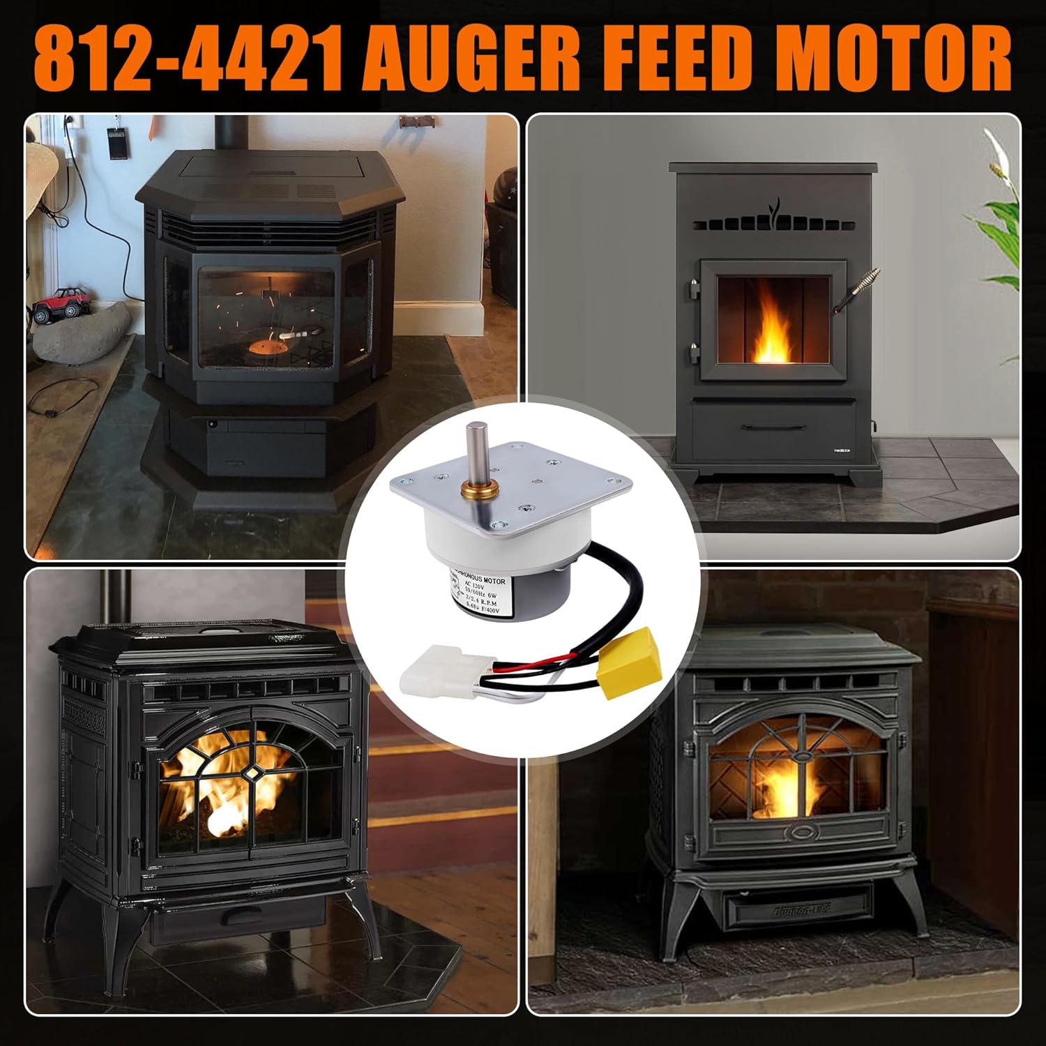 2.4RPM Auger Feed Motor AC120V Fit for Quadra-Fire Part 812-4421 & 812-4420, Compatible with Heatilator PS35 PS50 CAB50 7000-500 PH