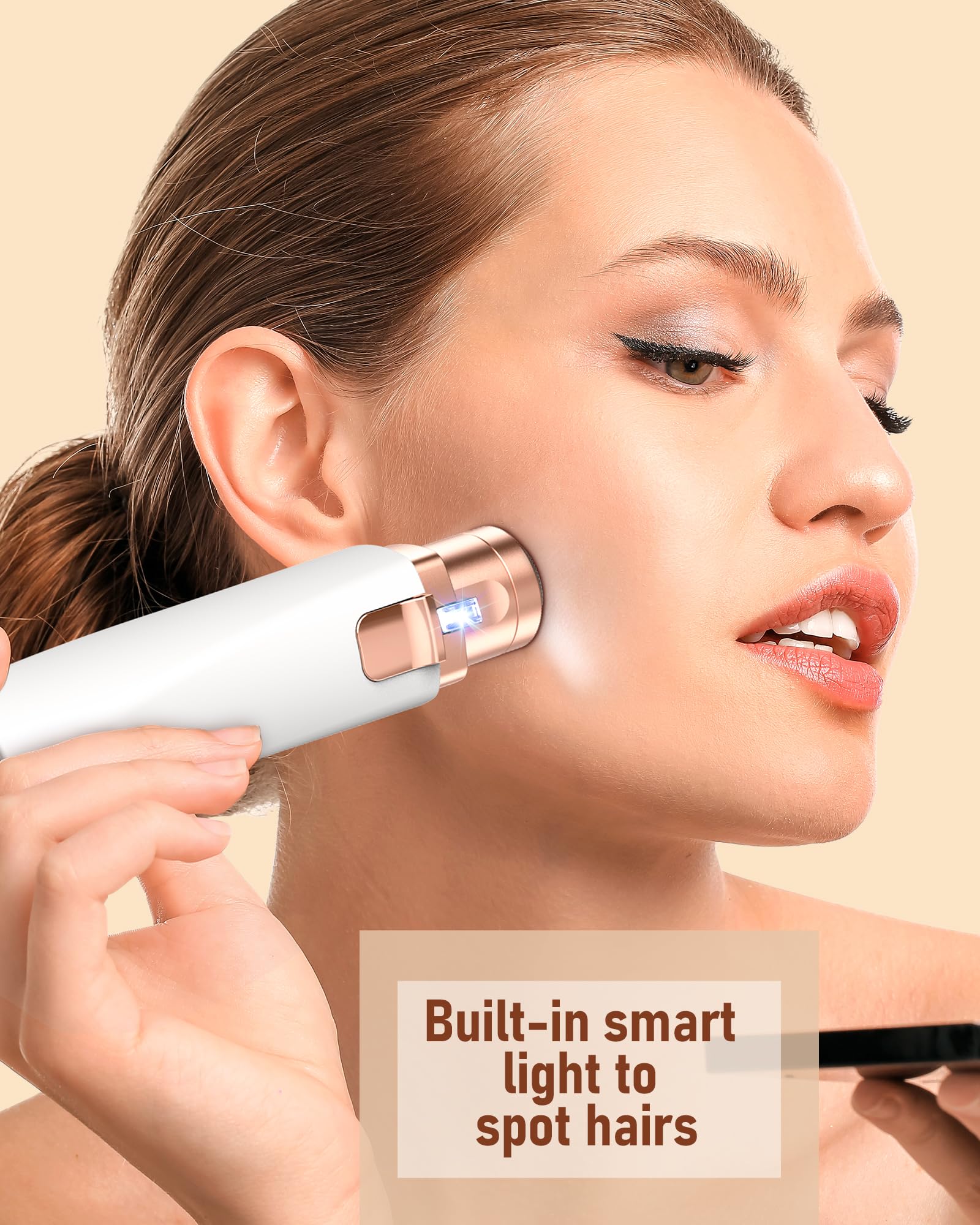 Rasuradora Facial Mujer recortadora de cejas electrica: iFANZETECH Rasuradora Facial Electrica Eliminar el Vello sin Dolor con Luz Smartlight Labio Superior, Barbilla, Mejillas y Cejas Regalo Mujer — view 4