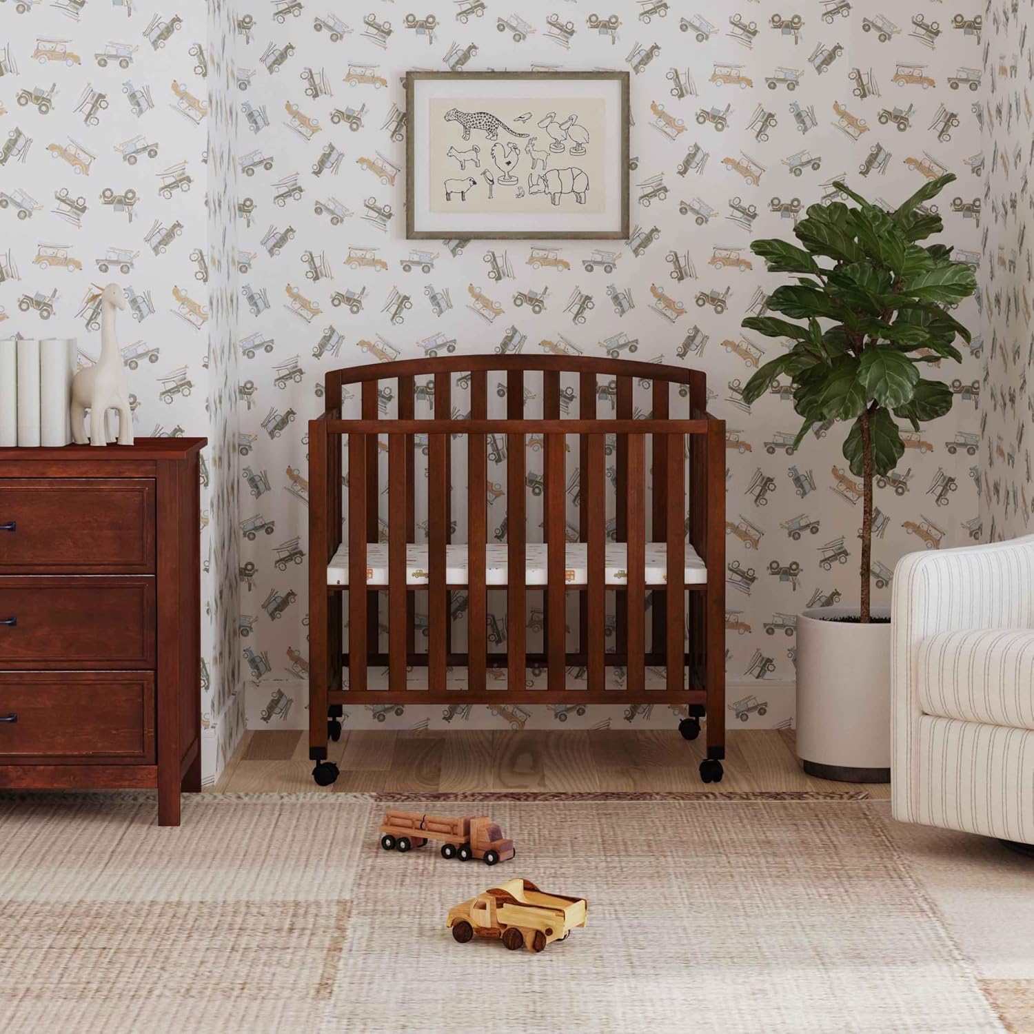 DaVinci Dylan 3-in-1 Portable Baby Crib with Wheels - Toddler Bed & Daybed Conversion - Perfect for Small Spaces & Easy to Assemble, GREENGUARD Gold Certified, 4 Adjustable Mattress Heights - Espresso