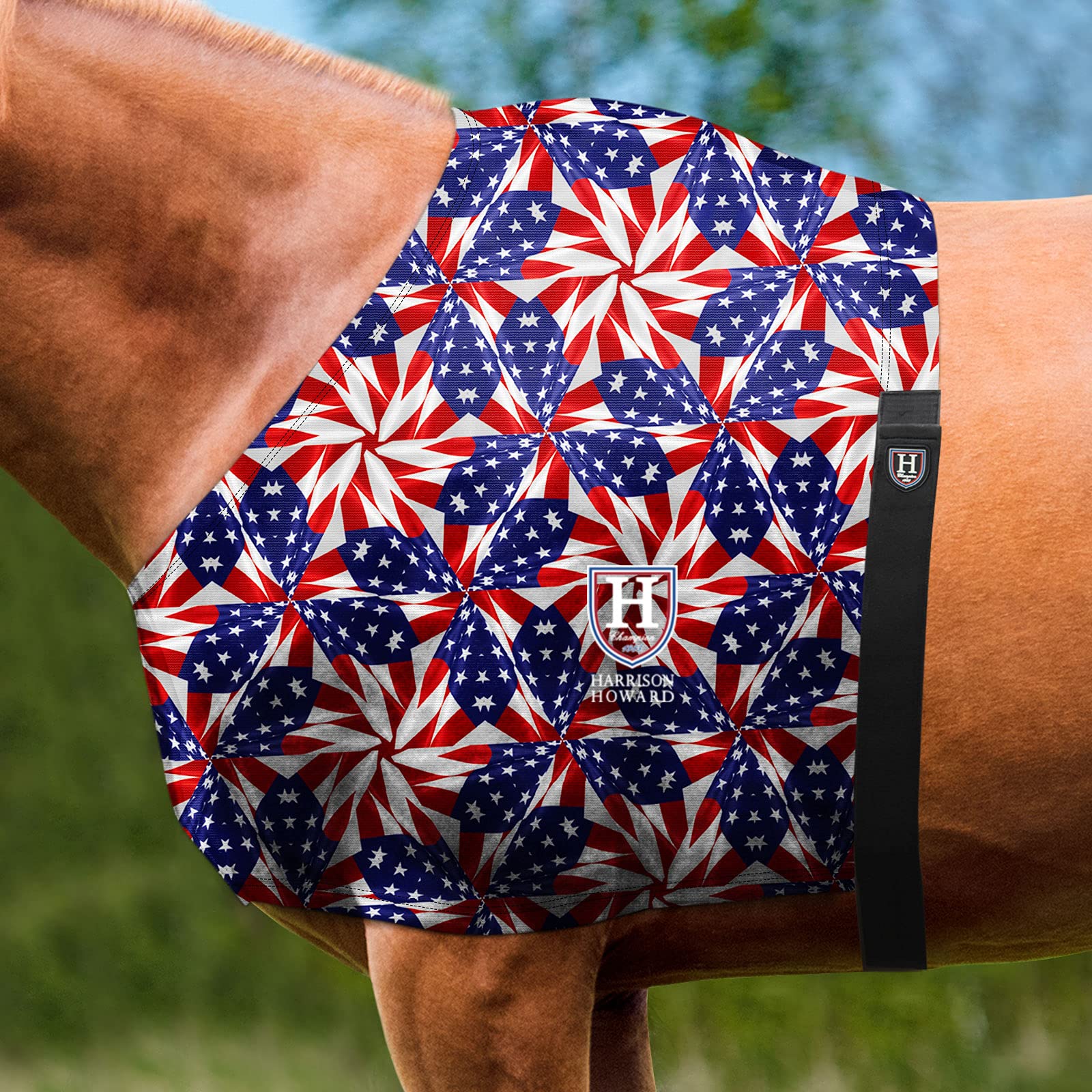 Harrison Howard Bavaglino elastico per cavallo, protezione per spalla, anti-sfregamento, per cavallo con bandiera americana, prisma L