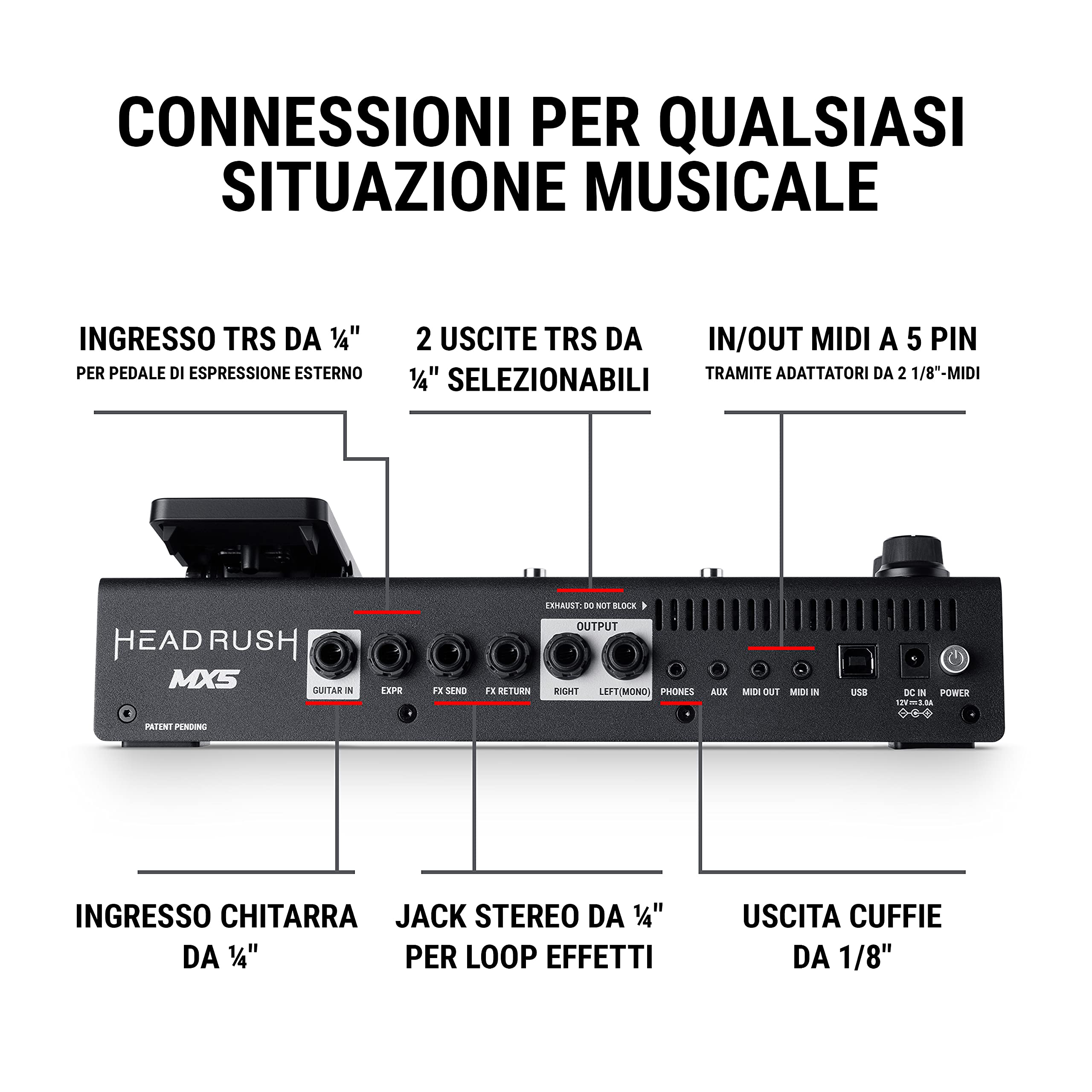 HeadRush MX5 - Pedaliera Multieffetto per Chitarra e Basso, Amp Modeling, Processore FX con Touschscreen, Pedale di Espressione, Looper e Interfaccia
