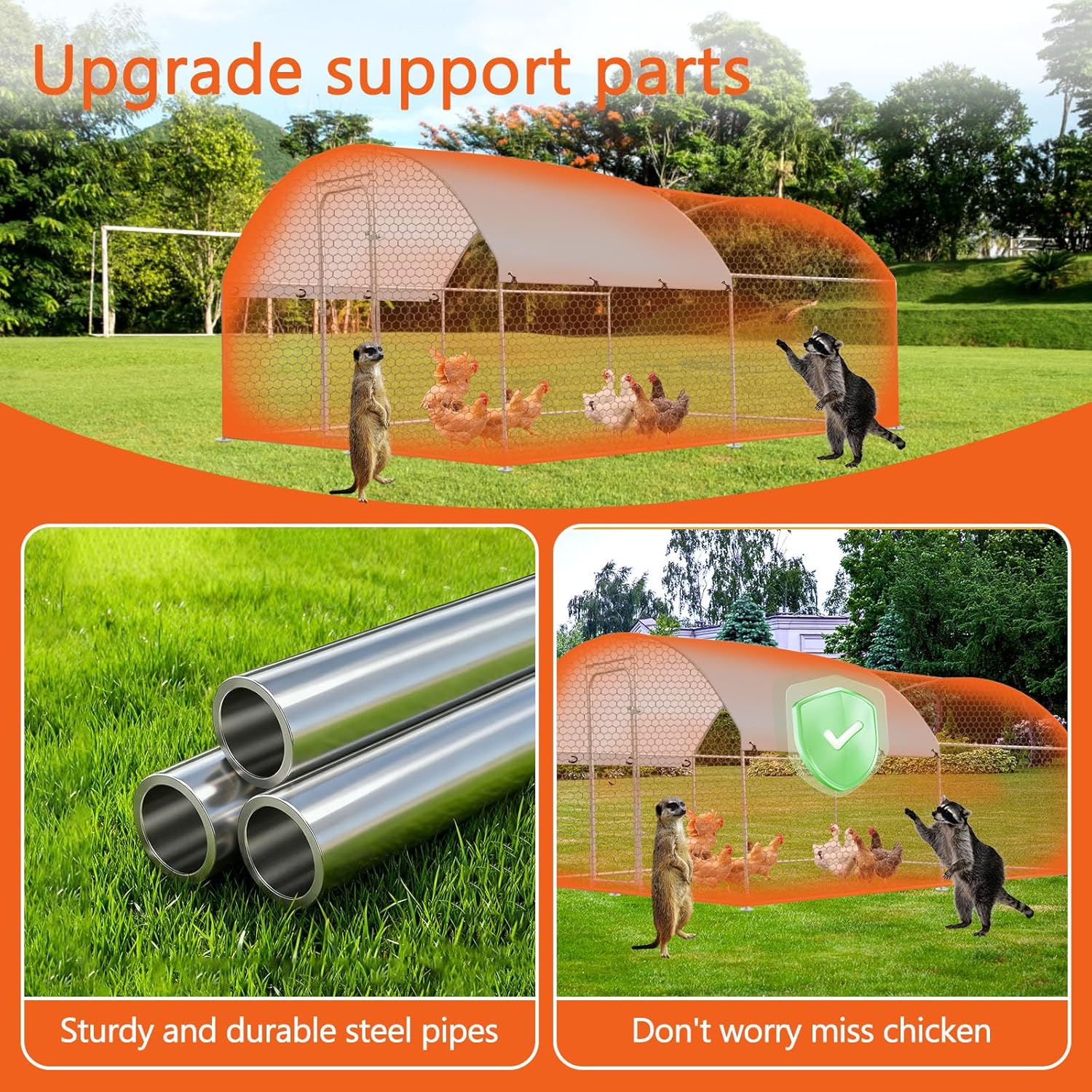 Outdoor Metal Chicken Coop Large Walk-in Poultry Cage Spire-Shaped Chicken Run with Waterproof and Anti-Ultraviolet Cover for Outside,Backyard and Farm,9.8' L*9.8' W*6.4' H