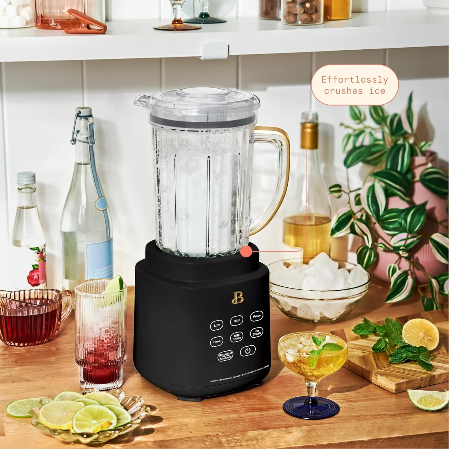 B PowerExact High-Performance 700-Watt Blender by Drew Barrymore, 50-Ounce Pitcher, Stainless 4-Tip Blade, 3 Speeds   4 Presets, Dishwasher-Safe Parts, Travel Cup Included (Black Sesame)