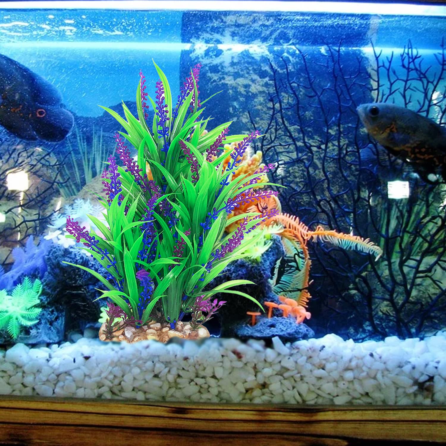 Piante artificiali in plastica per acquario da 30,5 cm, ornamento naturale, realistico, finto per acquario, decorazione paesaggistica, fai da te, realistico, pianta acquatica, meno manutenzione