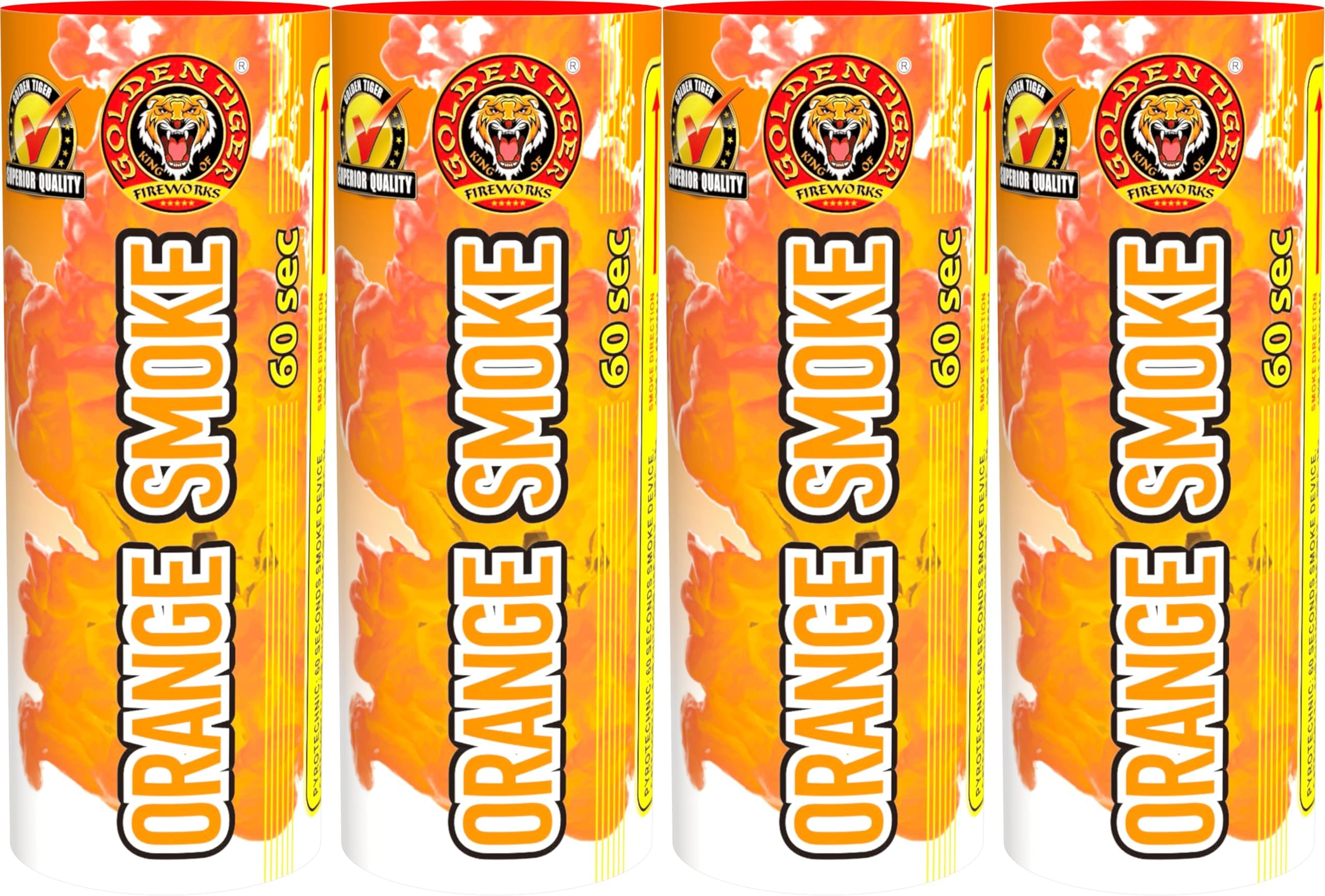 GOLDEN TIGER FIREWORKS RING PULL SMOKE GRENADES COLOURED FLARES FOR WEDDINGS PARTIES - Pack of 4 Colors (Orange)