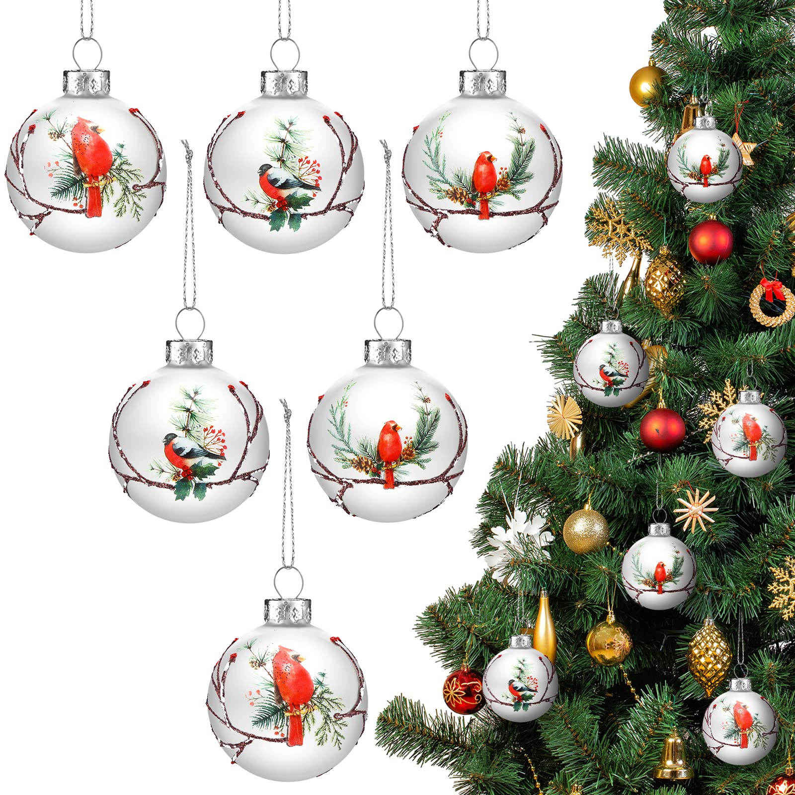 Boules de Noël en Verre Cardinal Rouge Ornements de Prestige Suspendre