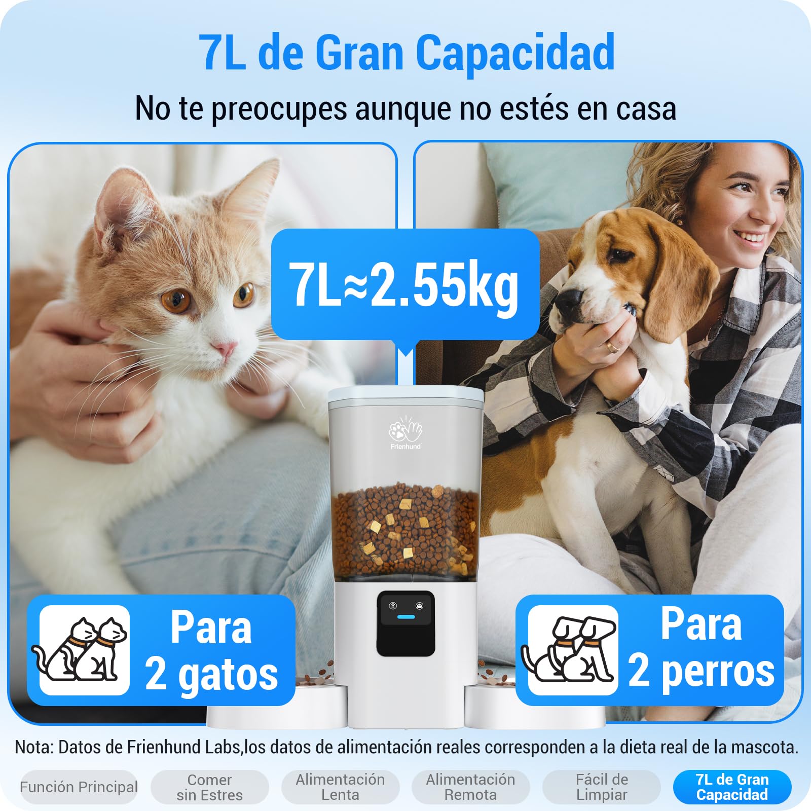 Comedero Gato Automatico Doble WiFi: 5G Dispensador Comida Gatos con Alimentación Lenta y Control por App, Comedero Perro Automatico de 7L para Varias Mascotas, Fácil de Limpiar(ACF190W-C)