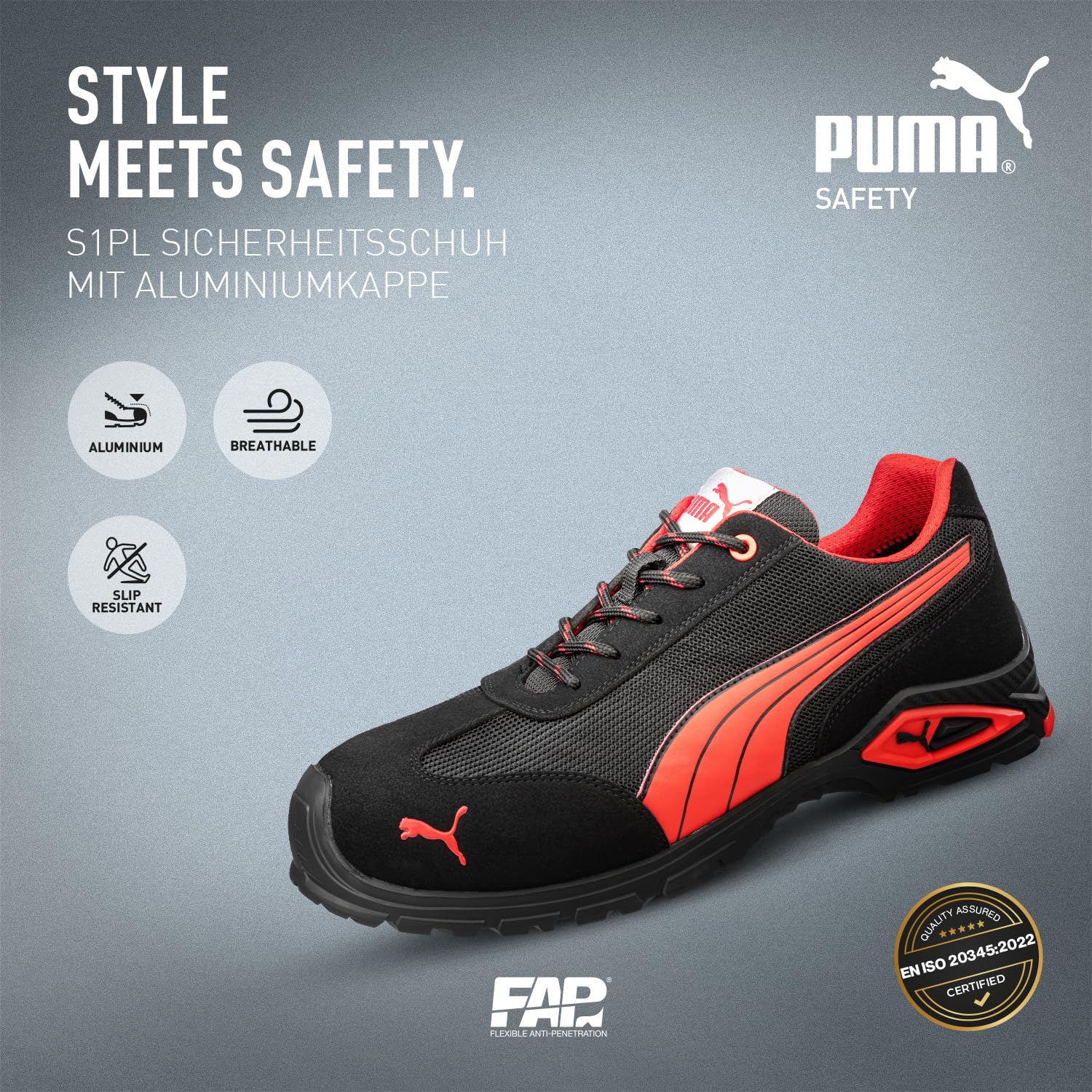 PUMA Safety Madrid Low S1PL FO SR - Zapatos de seguridad para hombre, antideslizantes, transpirables, puntera de aluminio, zapatos de trabajo