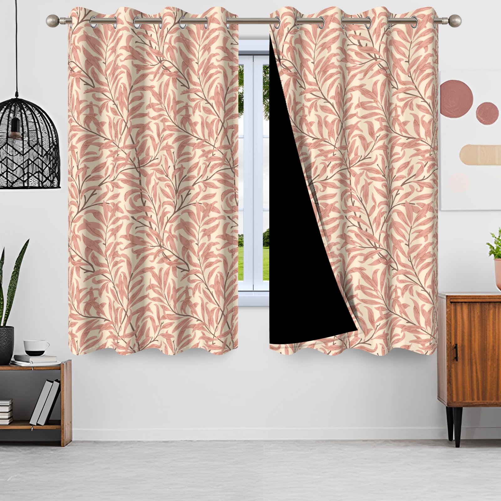 107x160cm Rideau occultant à Motif de Feuilles Plantes Roses Motif Vintage sans Couture Rideaux œillets Isolation Thermique Traitements fenêtre à œillets pour Salon Chambre 2 Panneau
