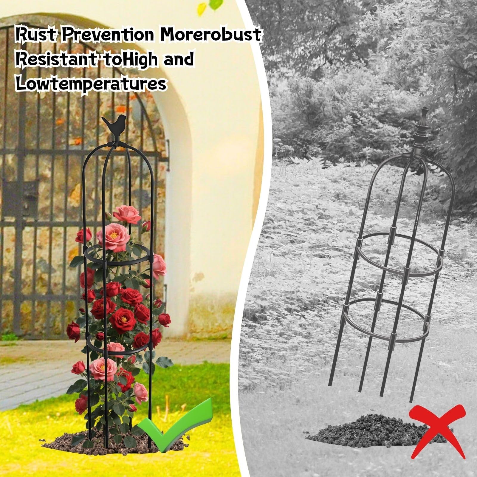 Enrejado de Obelisco de Jardín para Plantas Trepadoras, 165 175 Cm de Alto, Soporte de Plantas Trepadoras de Metal, Balcon Marco para Macetas, Plantas, Tomate, Pepino, Flores, Uva(Black,28 x 175cm/11